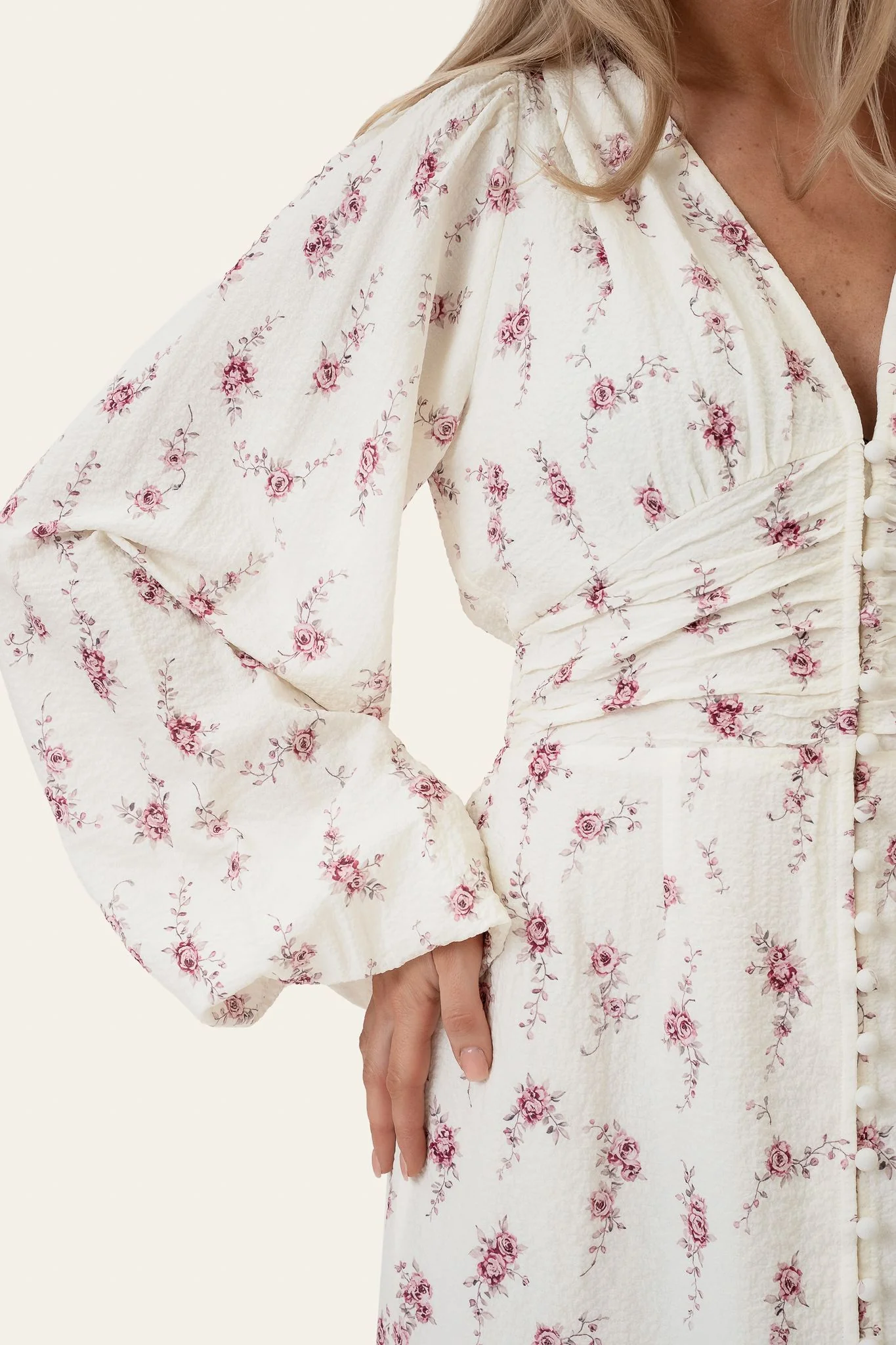 AdaIC Long Dress - Off White Vintage Rose - Image 3