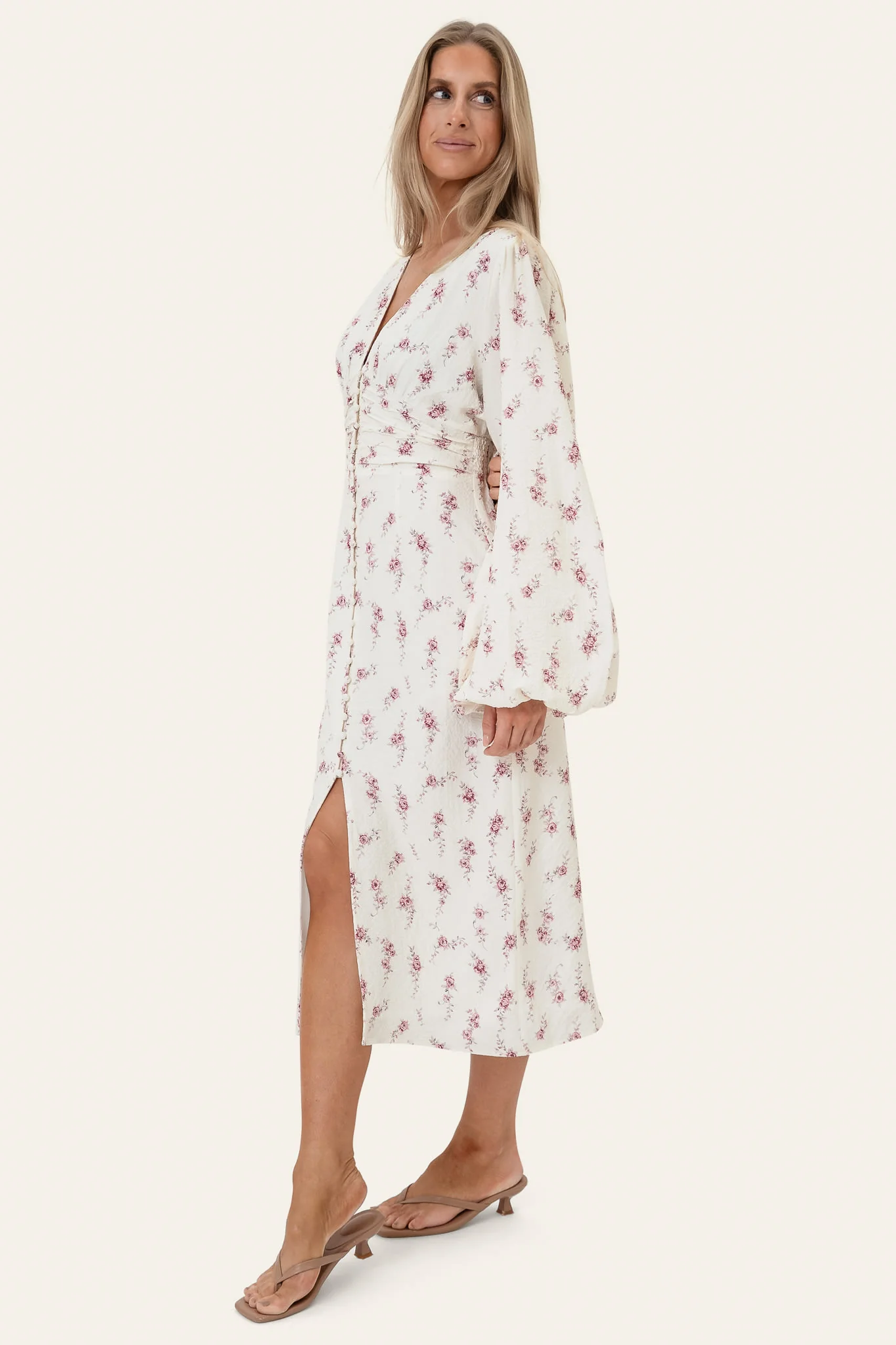 AdaIC Long Dress - Off White Vintage Rose - Image 4