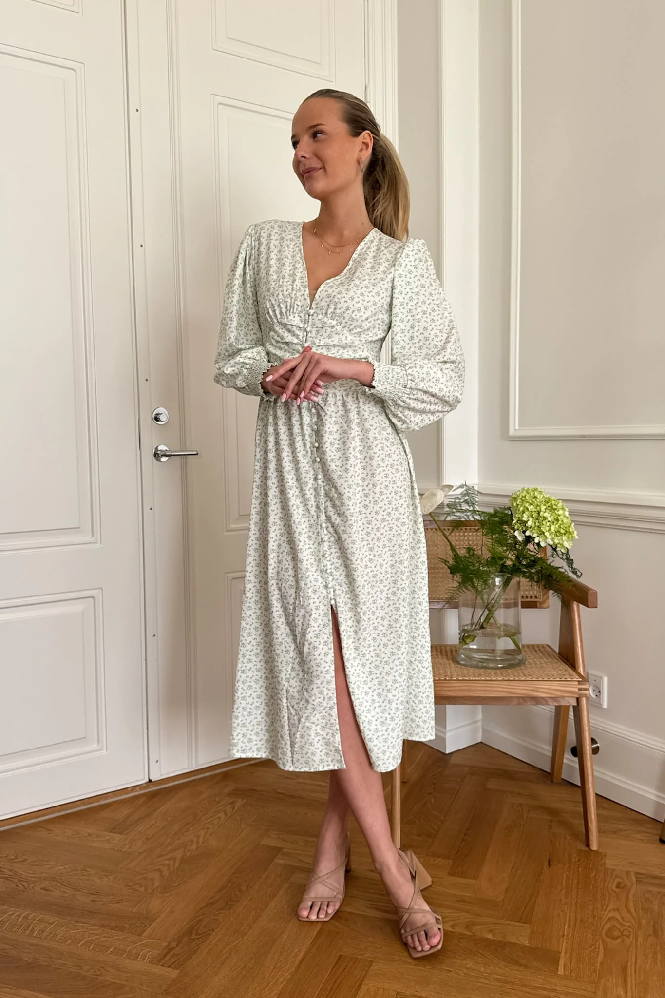 AdelIC Long Dress - Green Flower Stem Print - Image 5