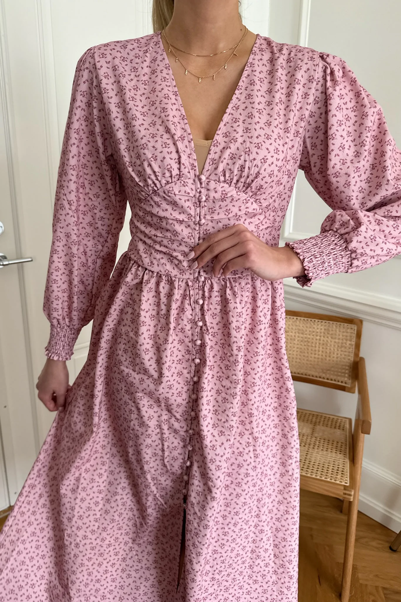 AdelIC Long Dress - Pink Flower Stem Print - Image 6