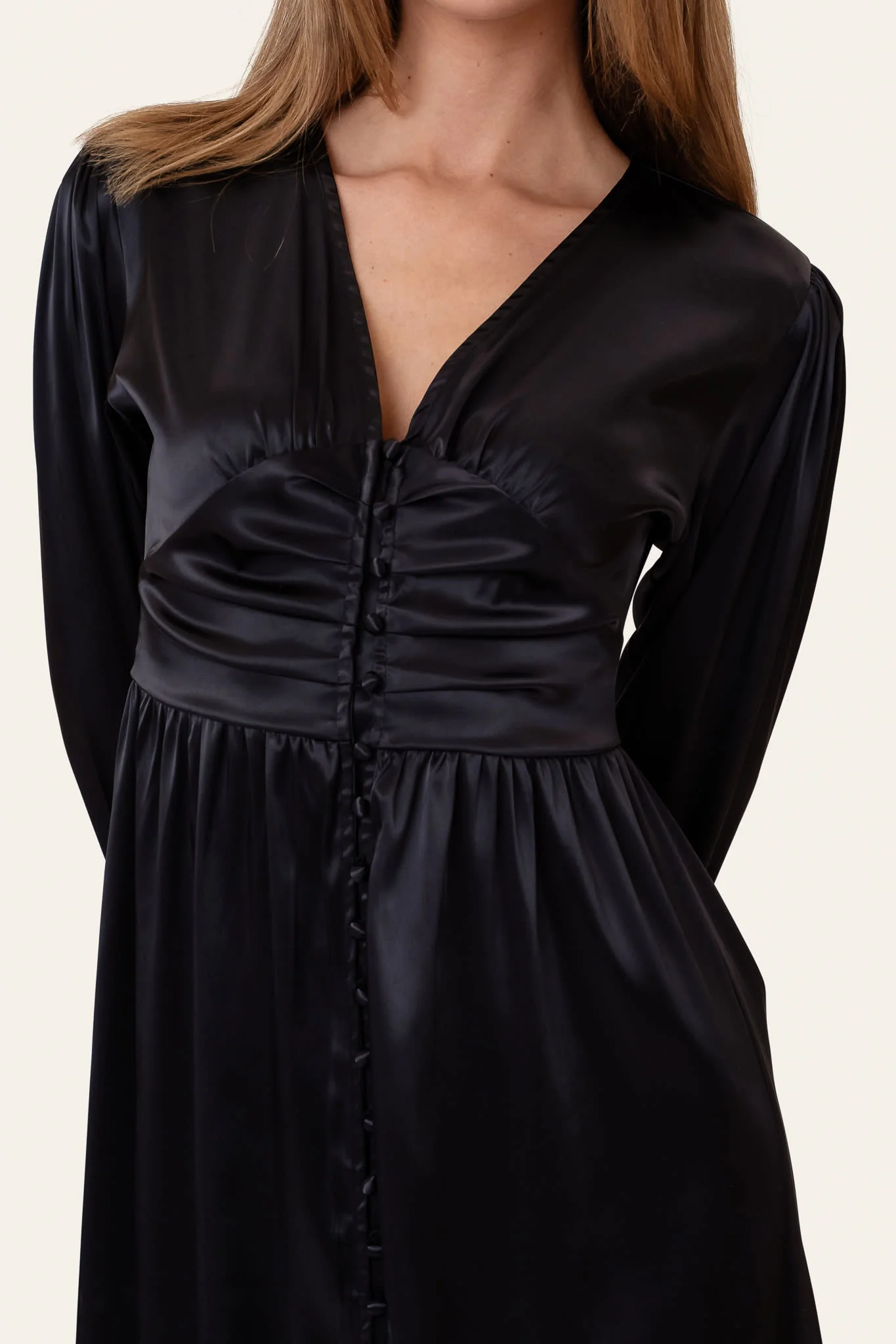 AdelIC Long Dress - Black Satin - Image 5