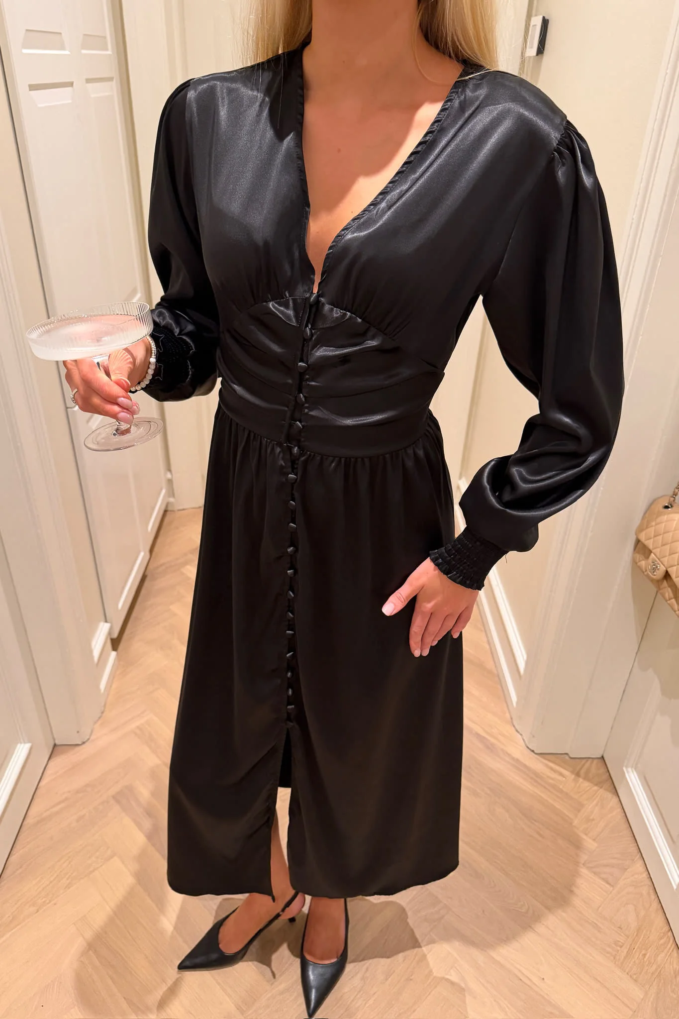 AdelIC Long Dress - Black Satin - Image 7