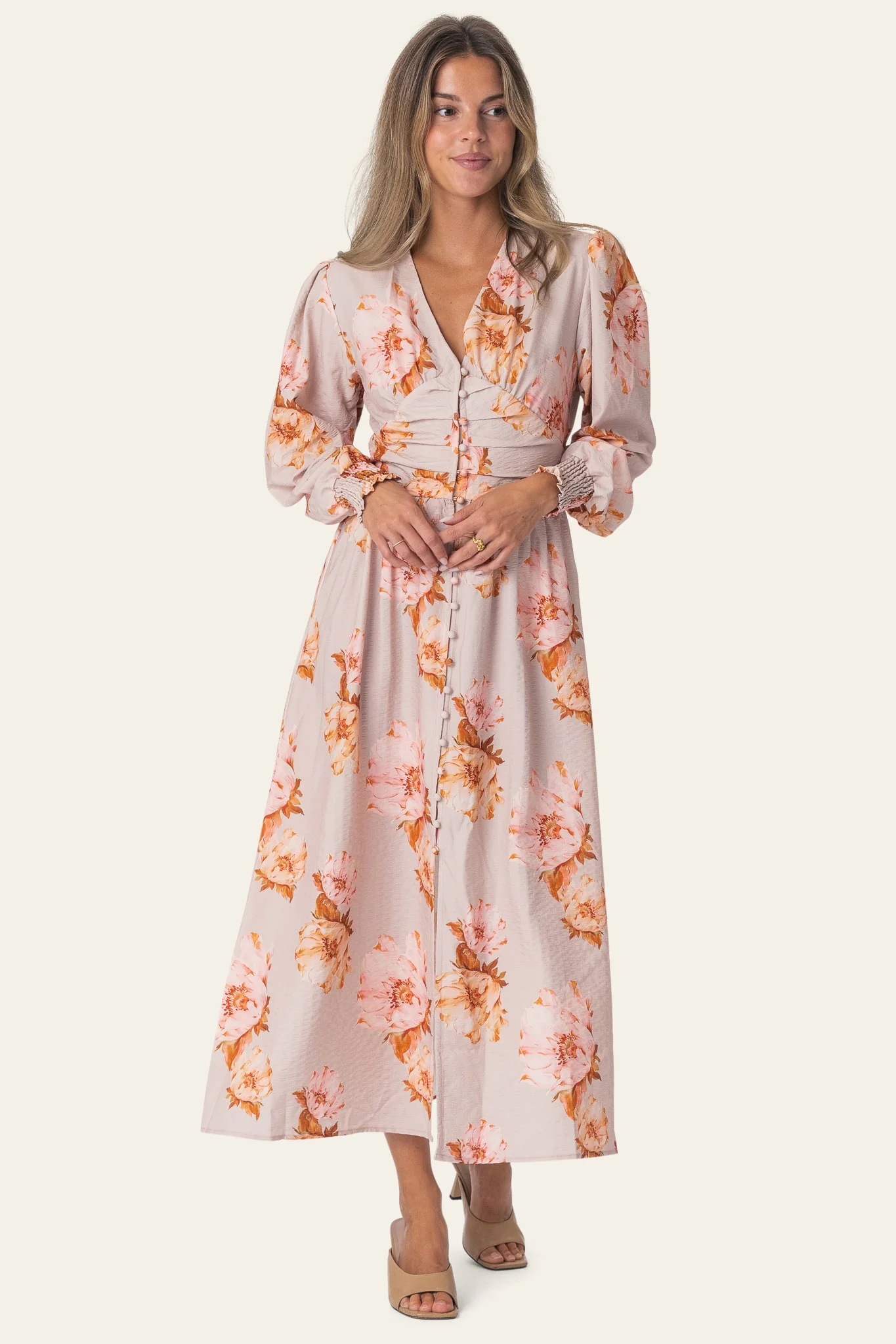 AdelIC Long Dress - Dusty Rose Print