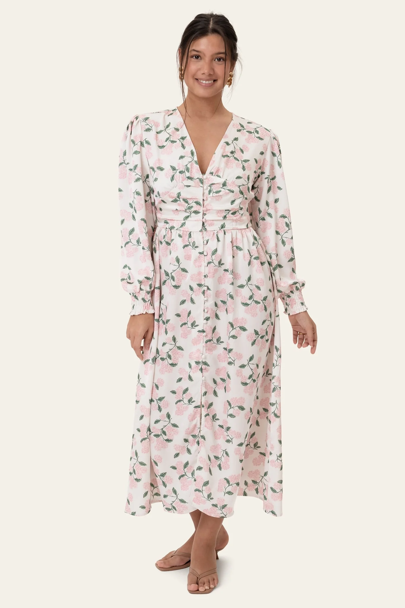 AdelIC Long Dress - Pink Hydrangea Print