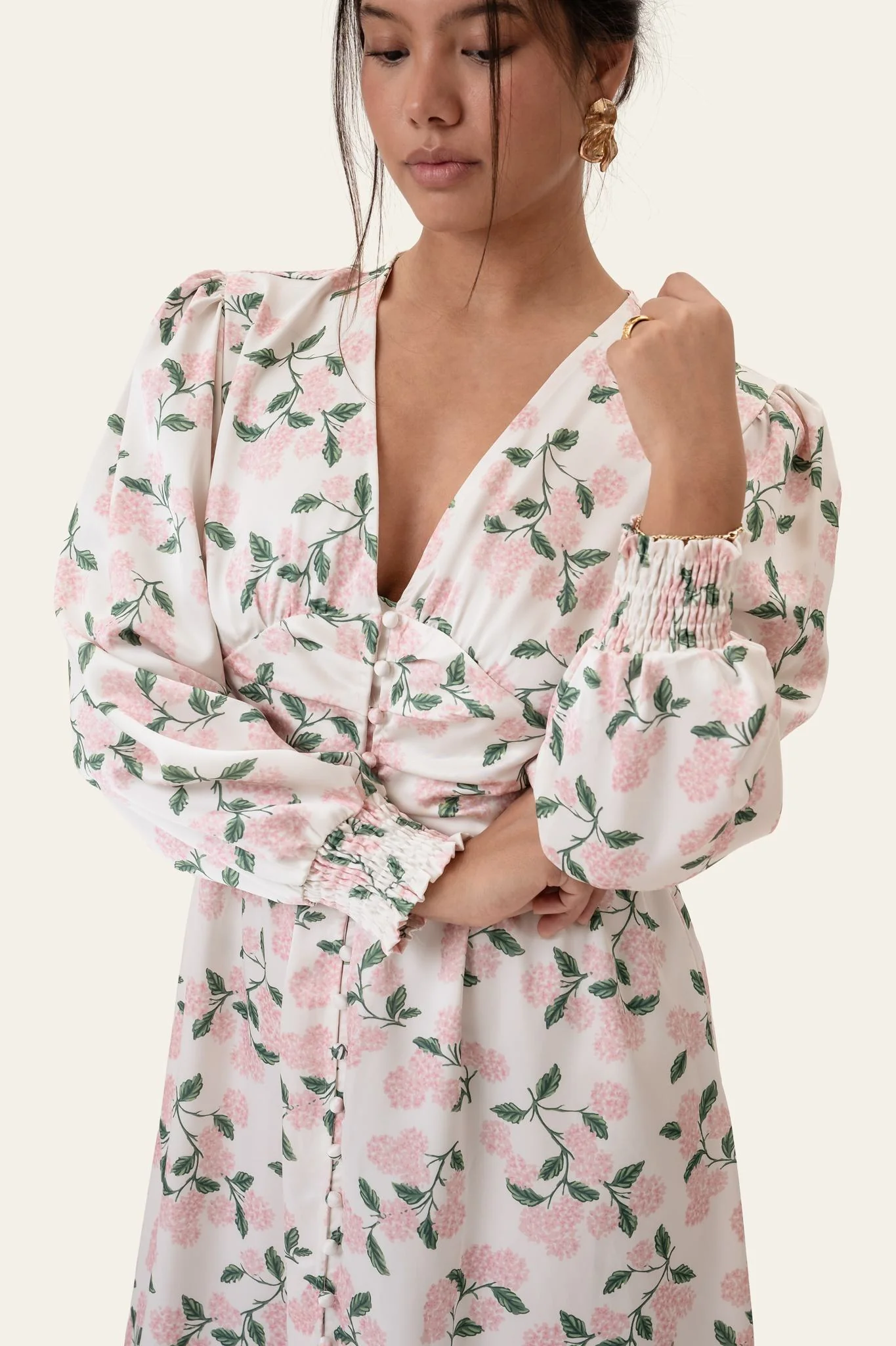 AdelIC Long Dress - Pink Hydrangea Print - Image 2