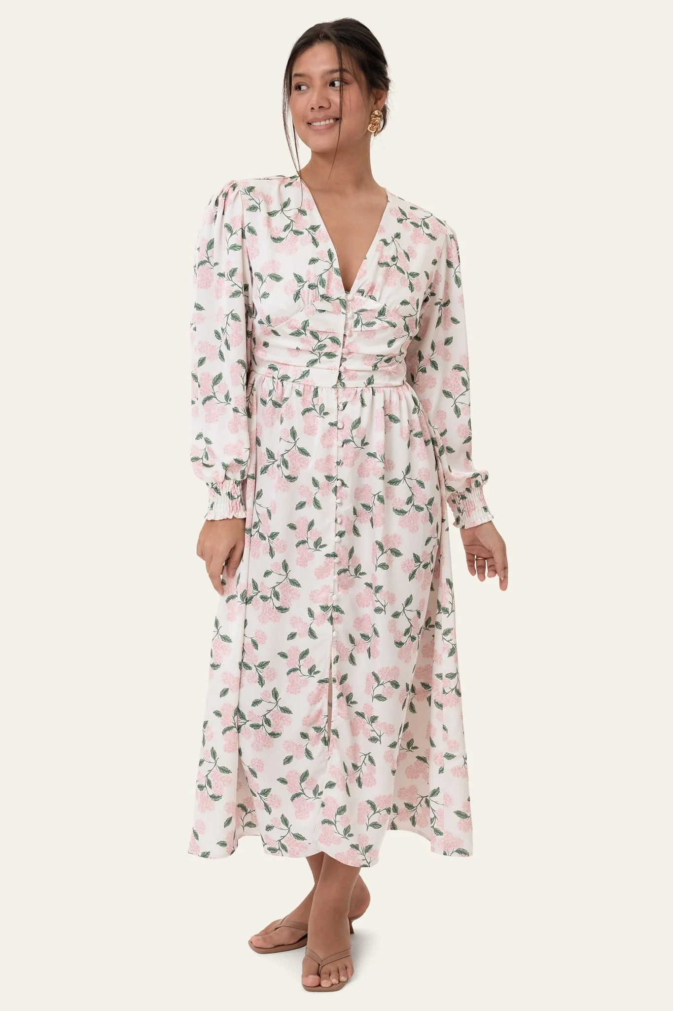 AdelIC Long Dress - Pink Hydrangea Print - Image 3