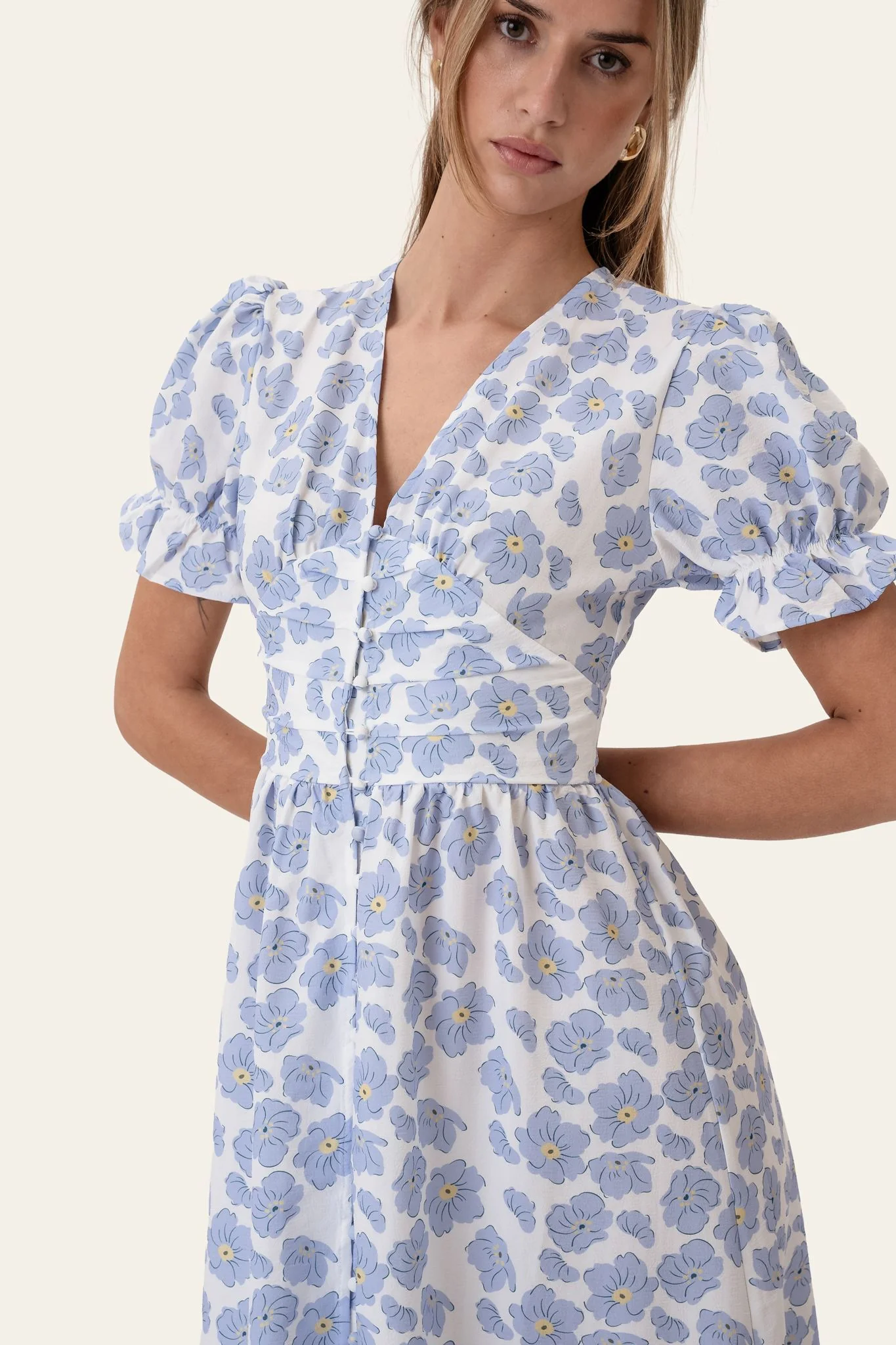 AdelIC Long SS Dress - Blue Dazzling Flower - Image 3