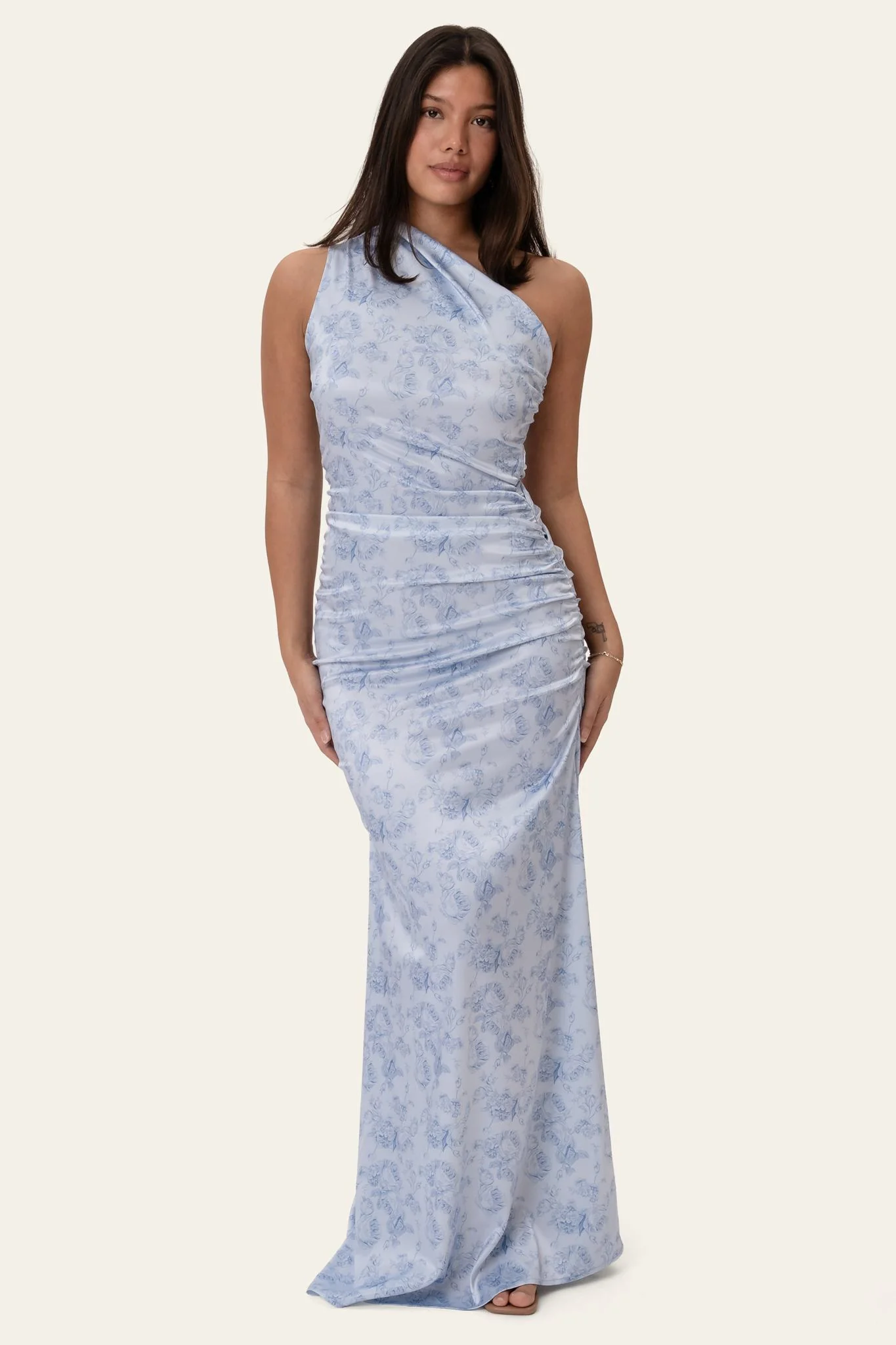 AndreaIC Satin Dress - Soft Blue Blossom - Image 3