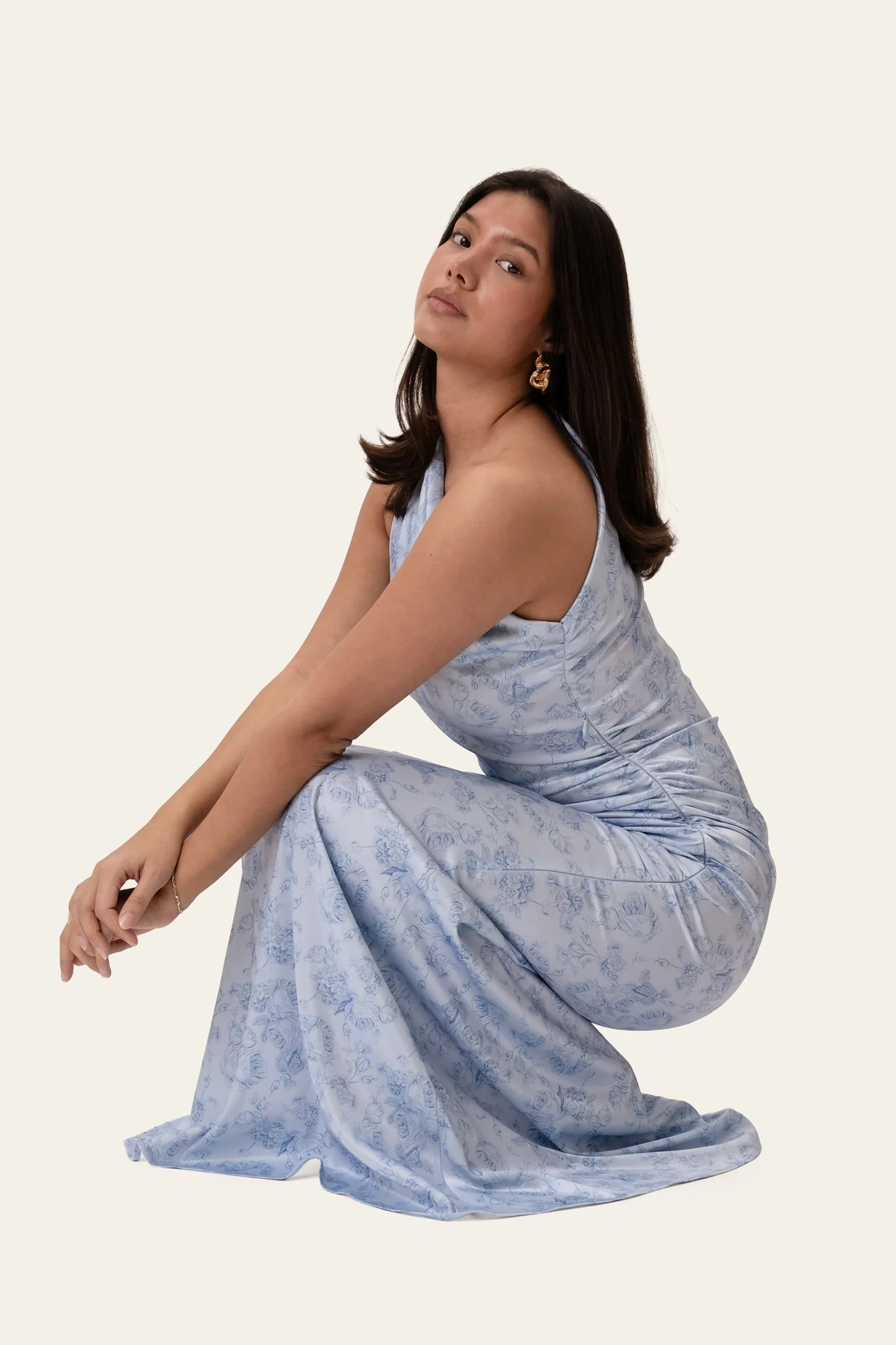 AndreaIC Satin Dress - Soft Blue Blossom - Image 6