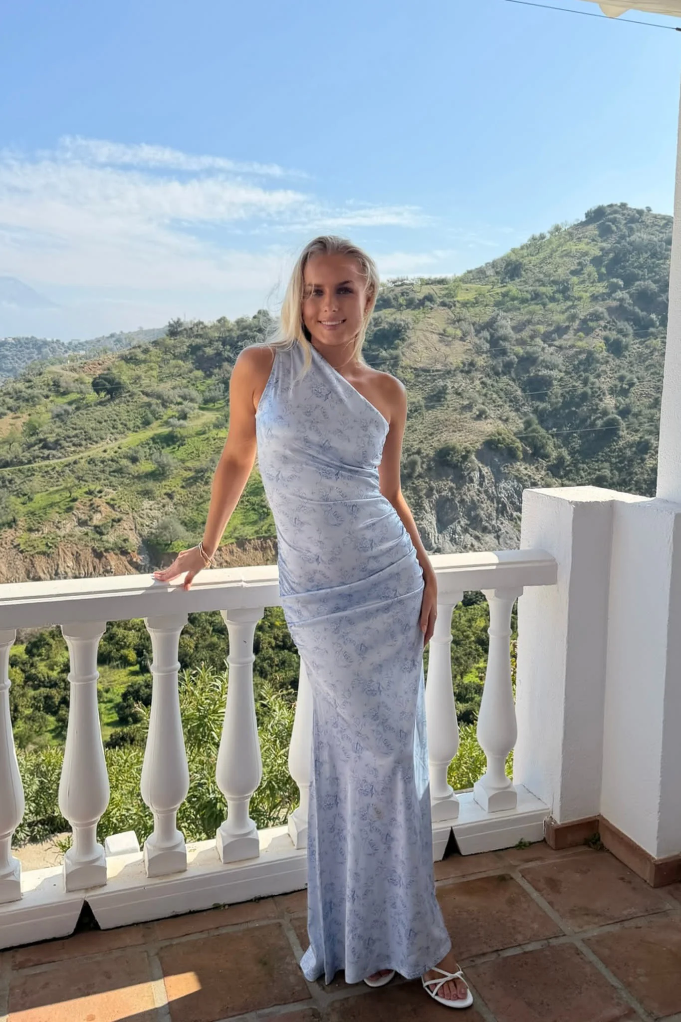 AndreaIC Satin Dress - Soft Blue Blossom - Image 9