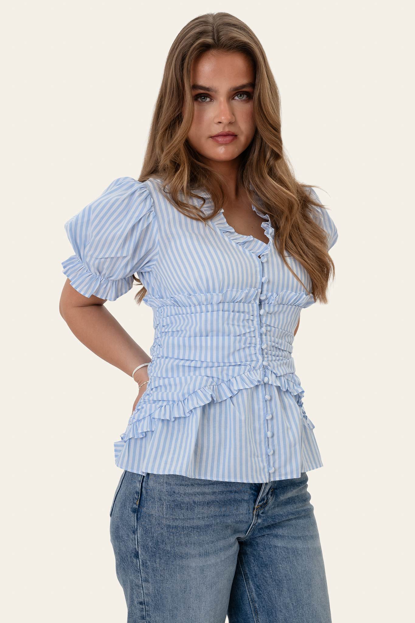 ArielIC Blouse - Blue White Stripes