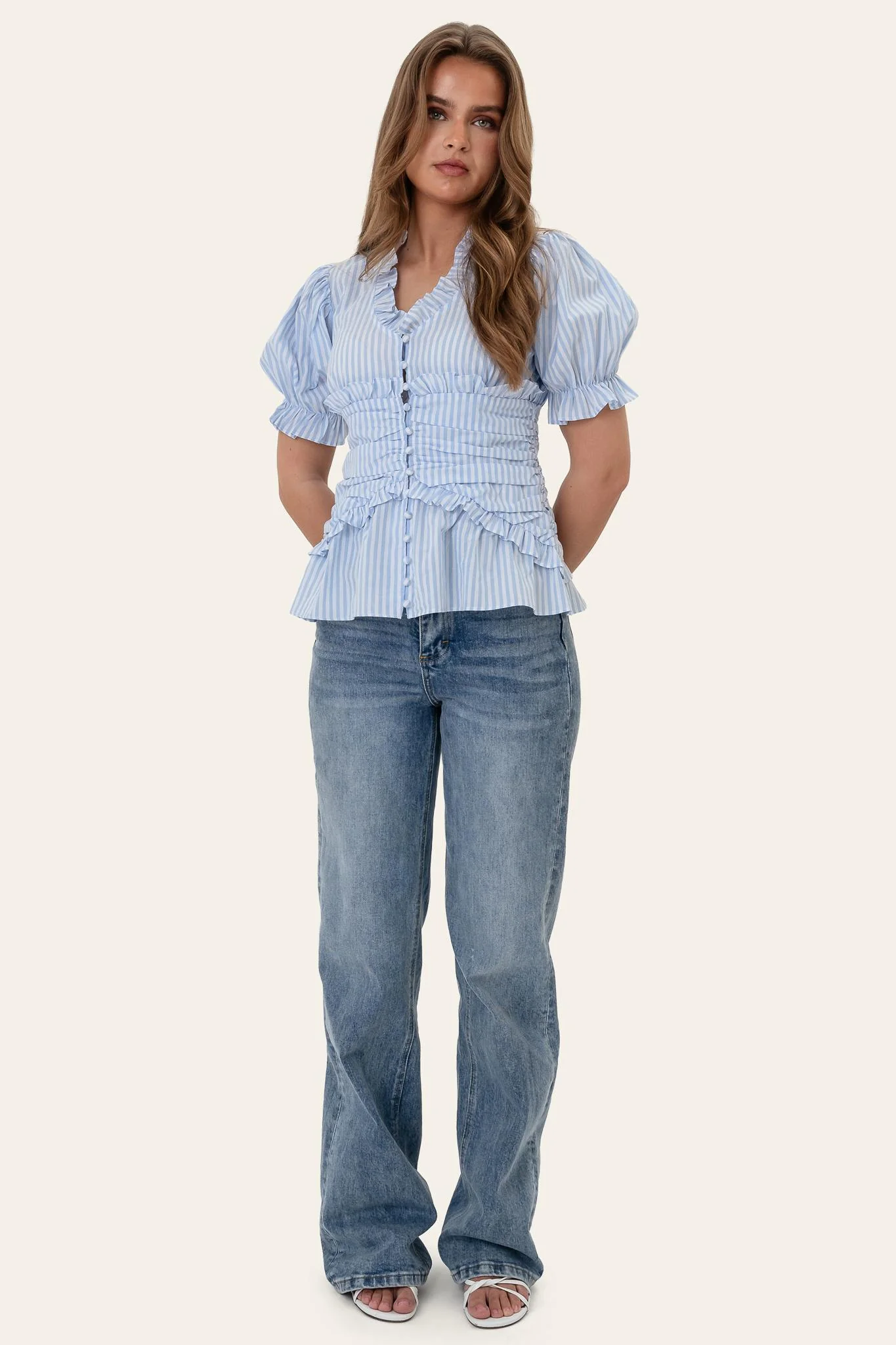 ArielIC Blouse - Blue White Stripes - Image 3