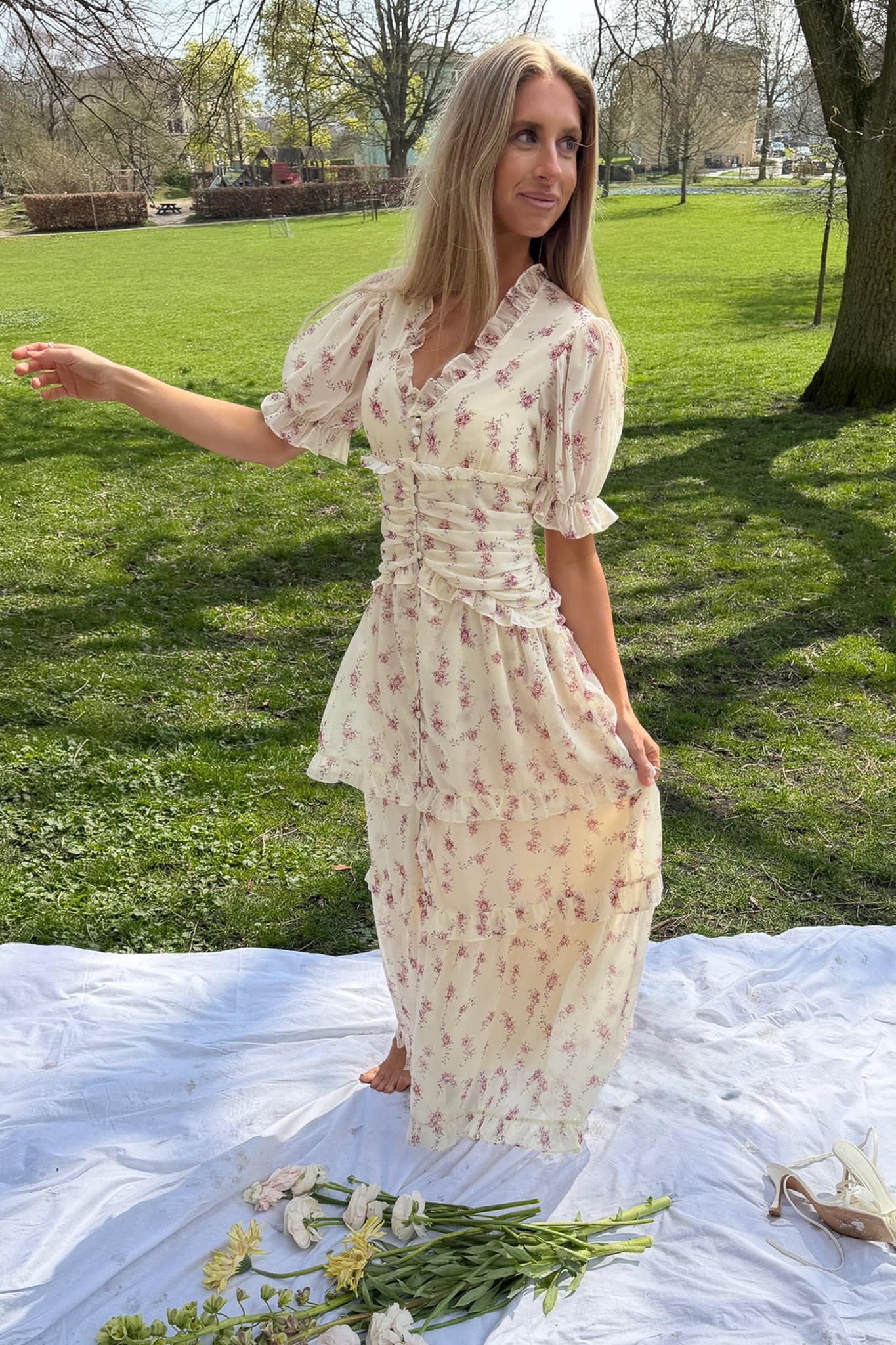 ArielIC Long Dress - Off White Vintage Rose - Image 2