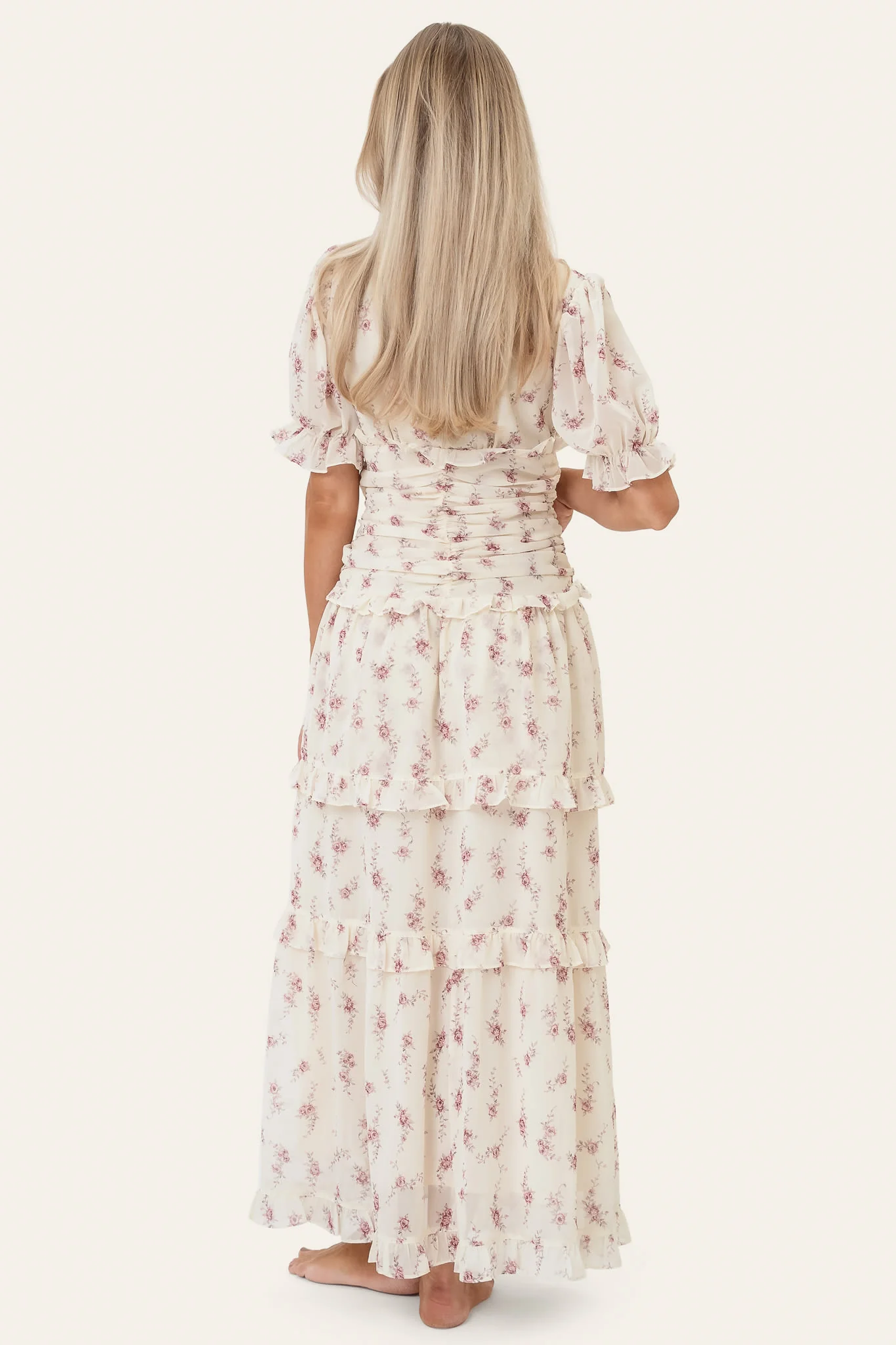 ArielIC Long Dress - Off White Vintage Rose - Image 3