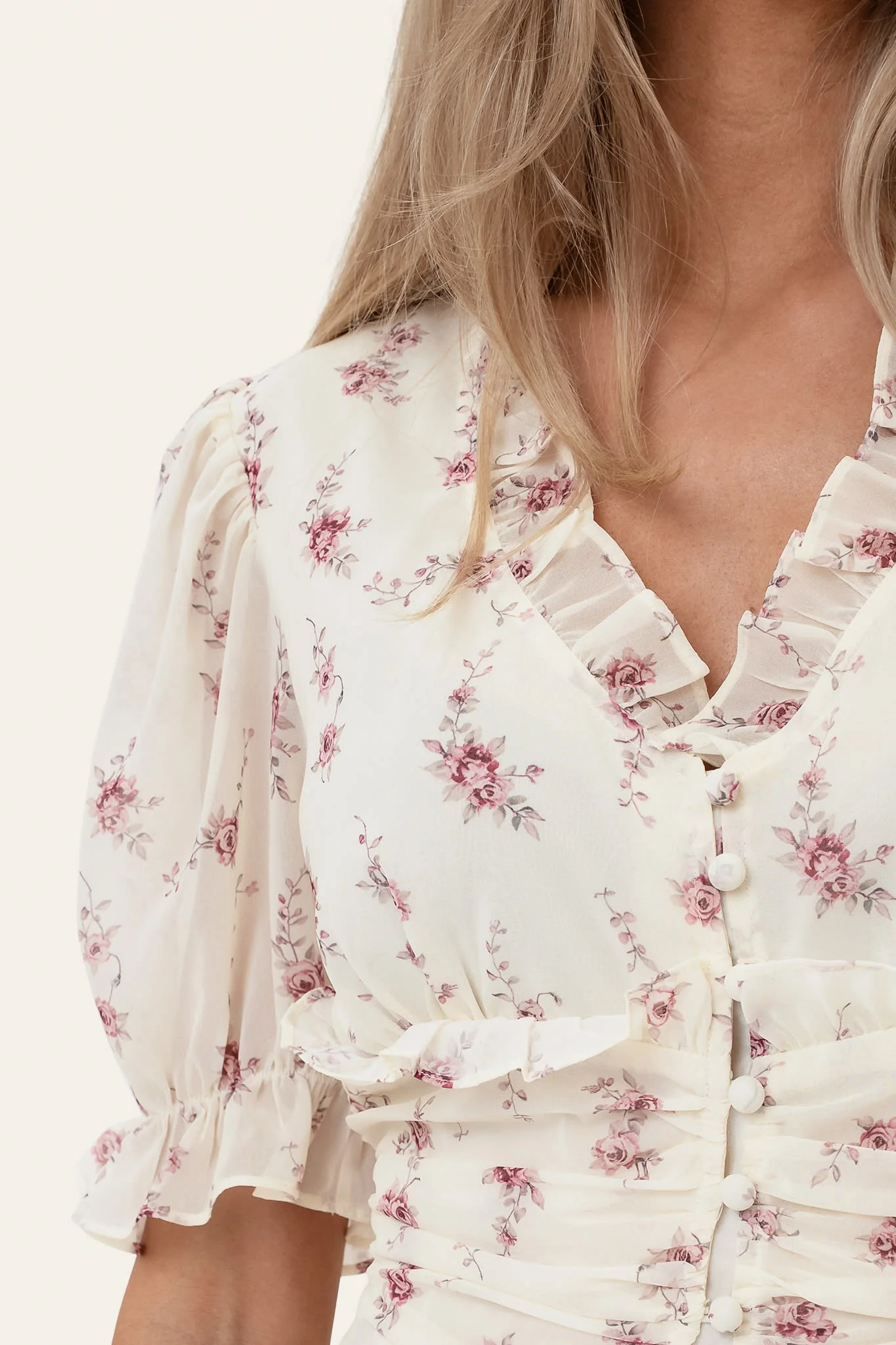 ArielIC Long Dress - Off White Vintage Rose - Image 4