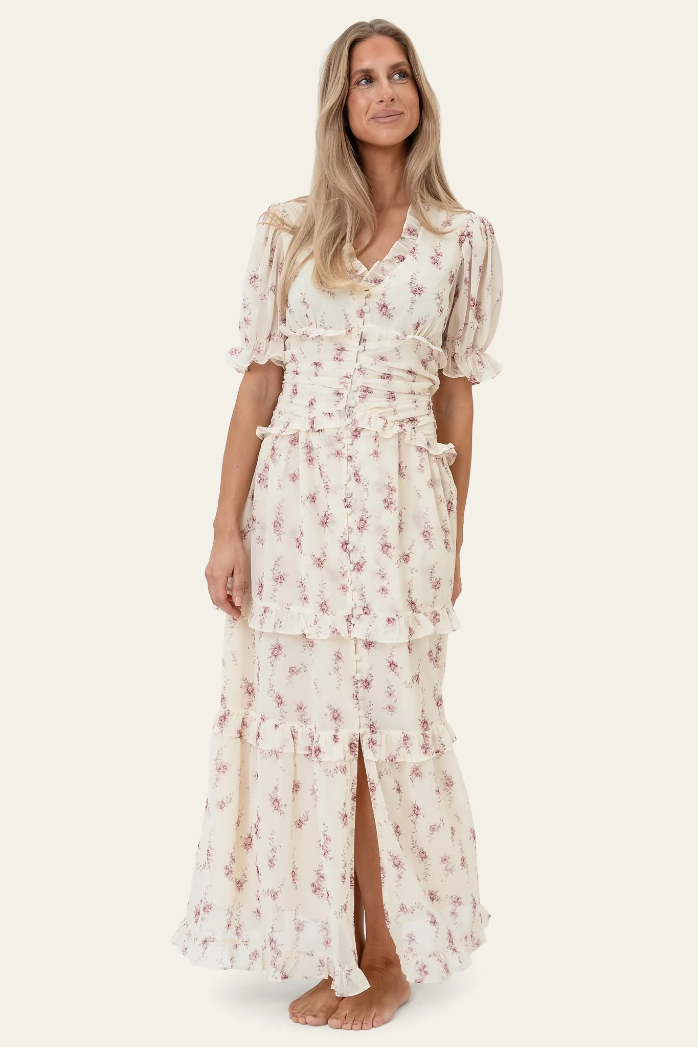 ArielIC Long Dress - Off White Vintage Rose - Image 5