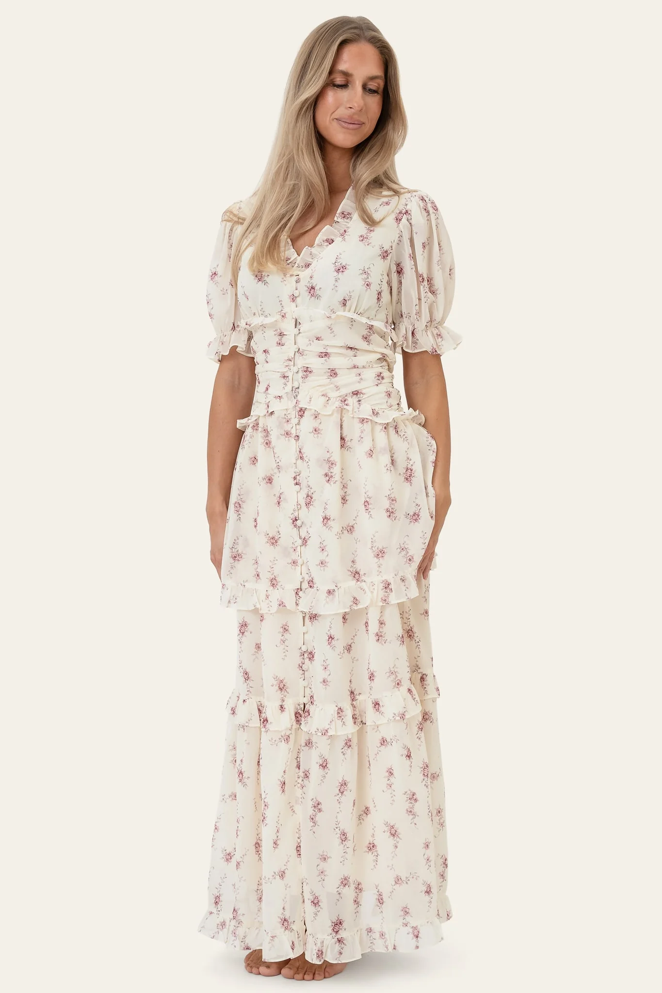 ArielIC Long Dress - Off White Vintage Rose - Image 6