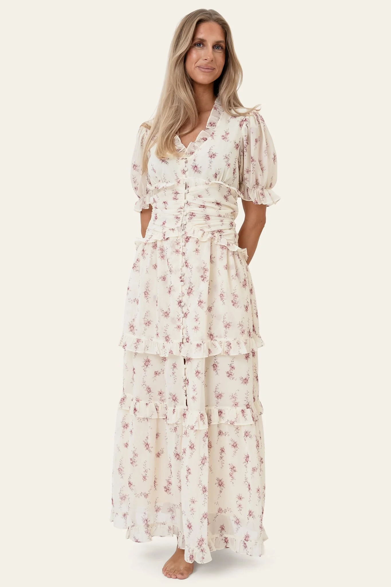 ArielIC Long Dress - Off White Vintage Rose - Image 7