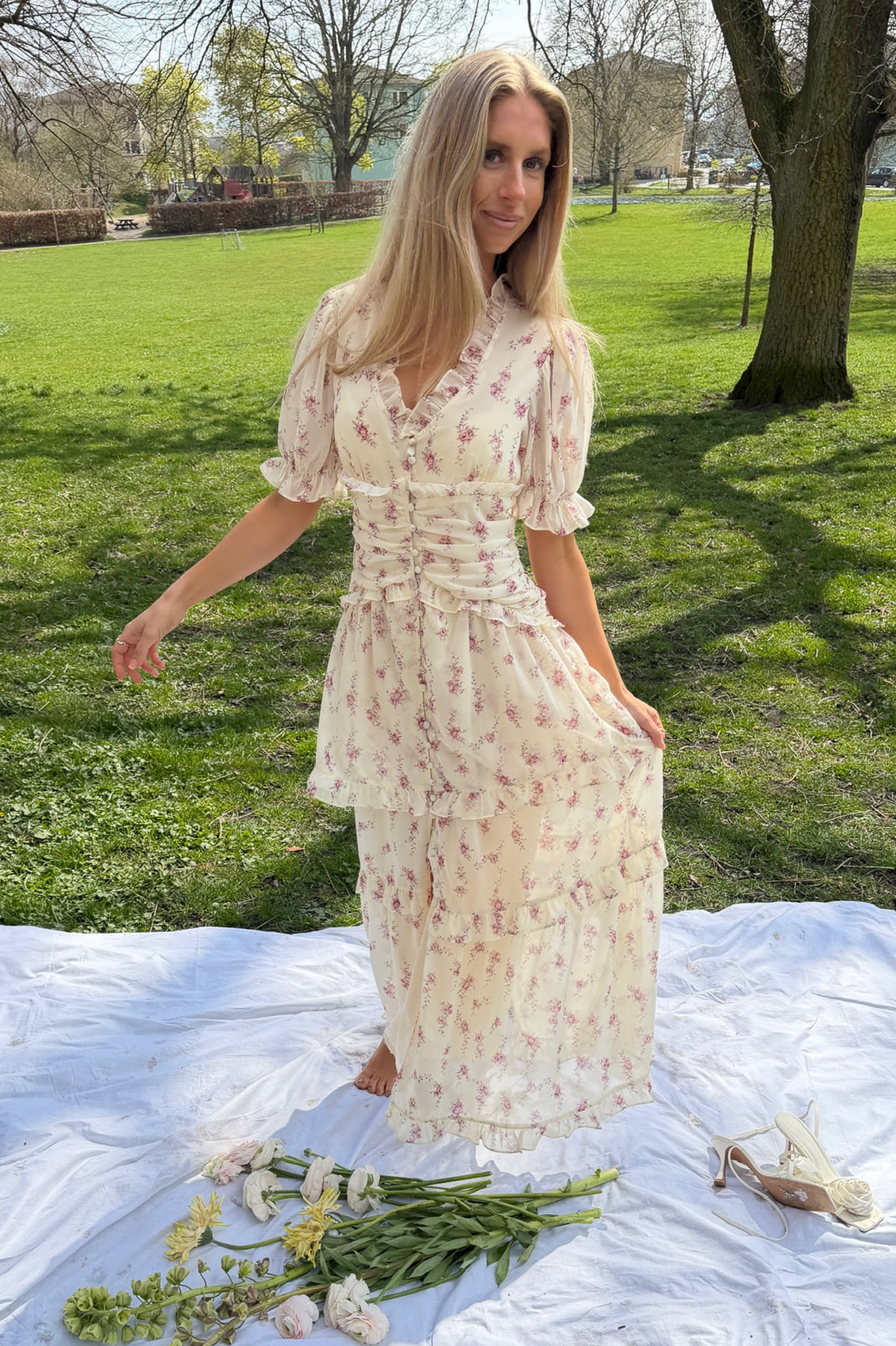 ArielIC Long Dress - Off White Vintage Rose - Image 9