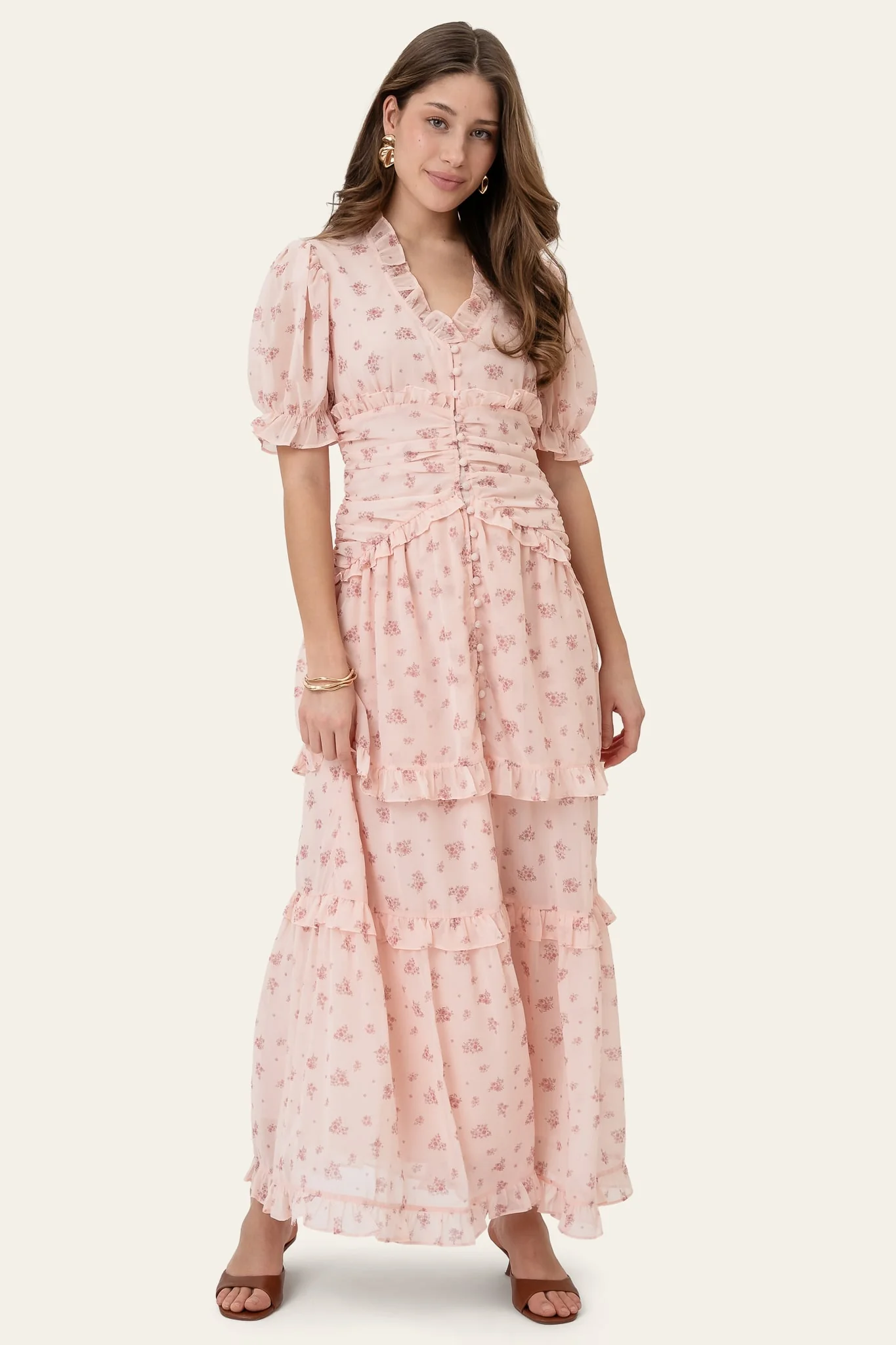 ArielIC Long Dress - Pink Flower Print - Image 5