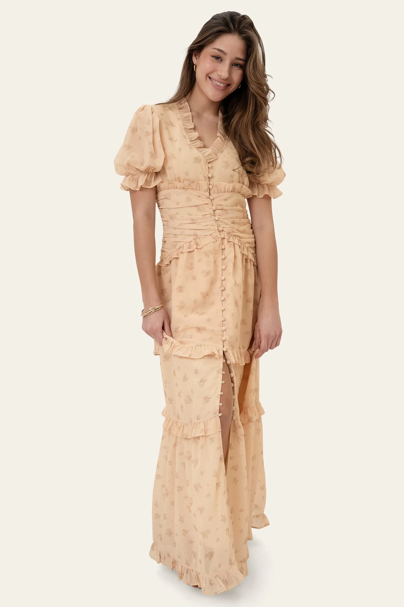 ArielIC Long Dress - Yellow Flower Print