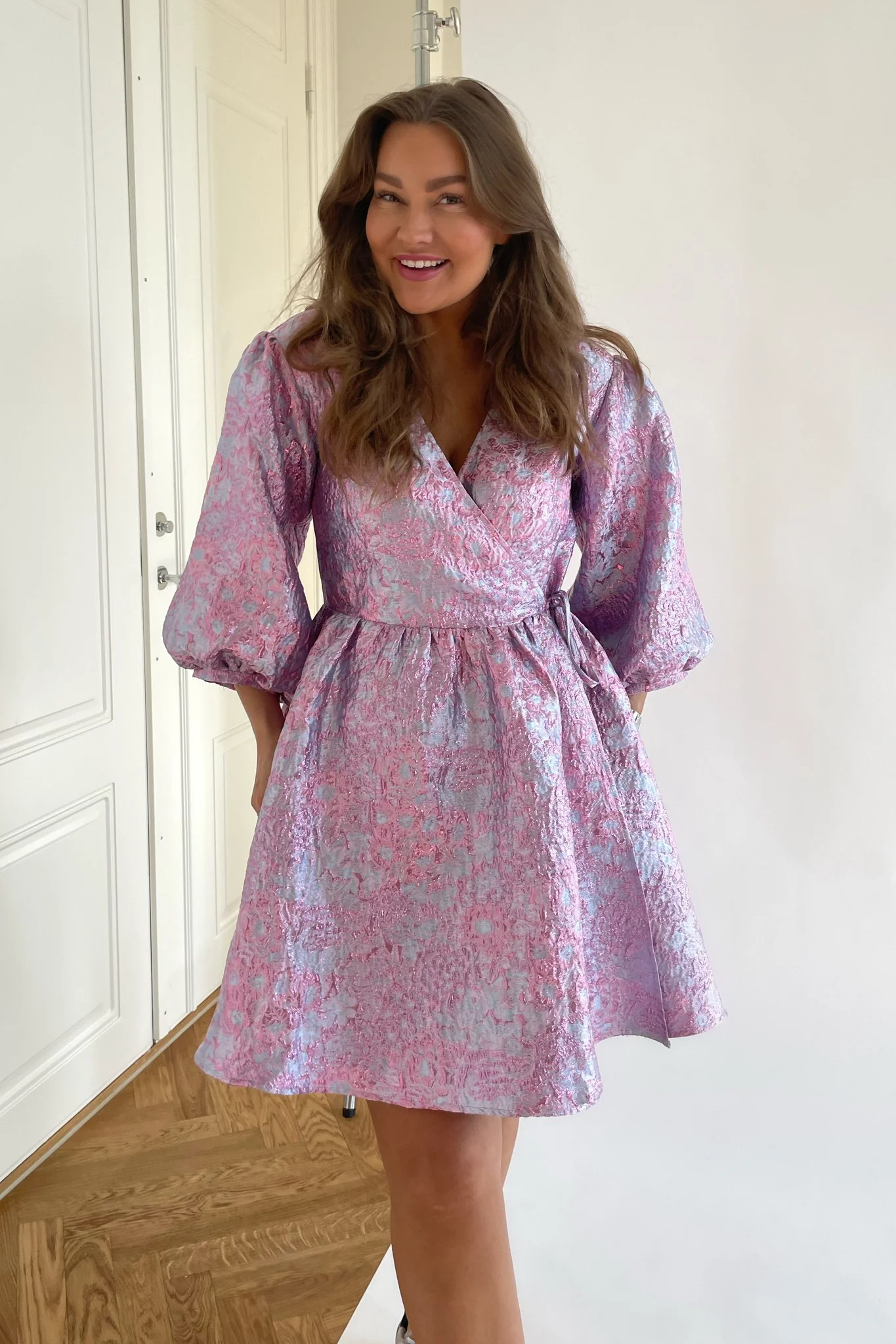 Noella Aya Jacquard Dress - Lilac Jacquard - Image 3