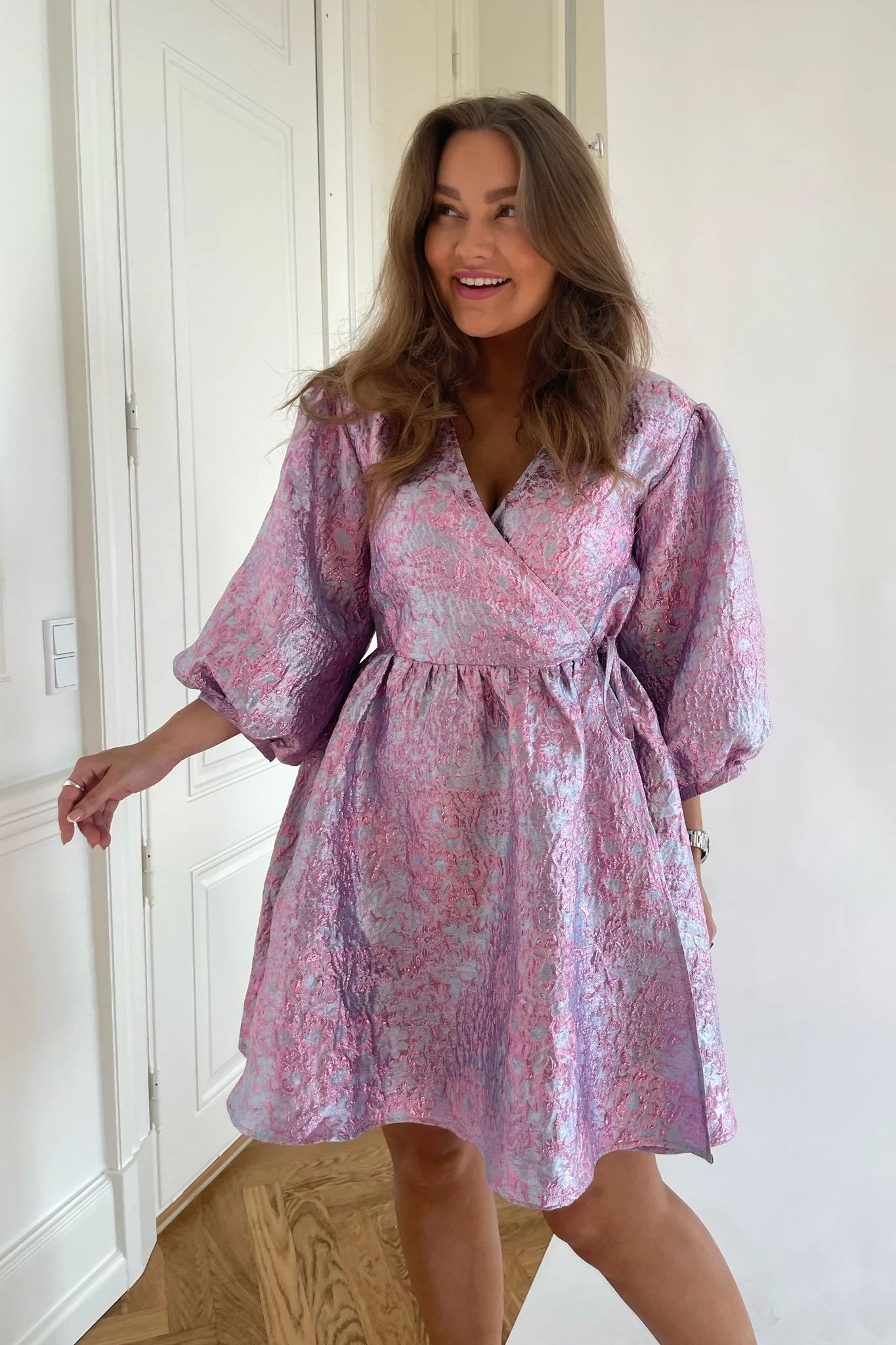 Noella Aya Jacquard Dress - Lilac Jacquard - Image 7
