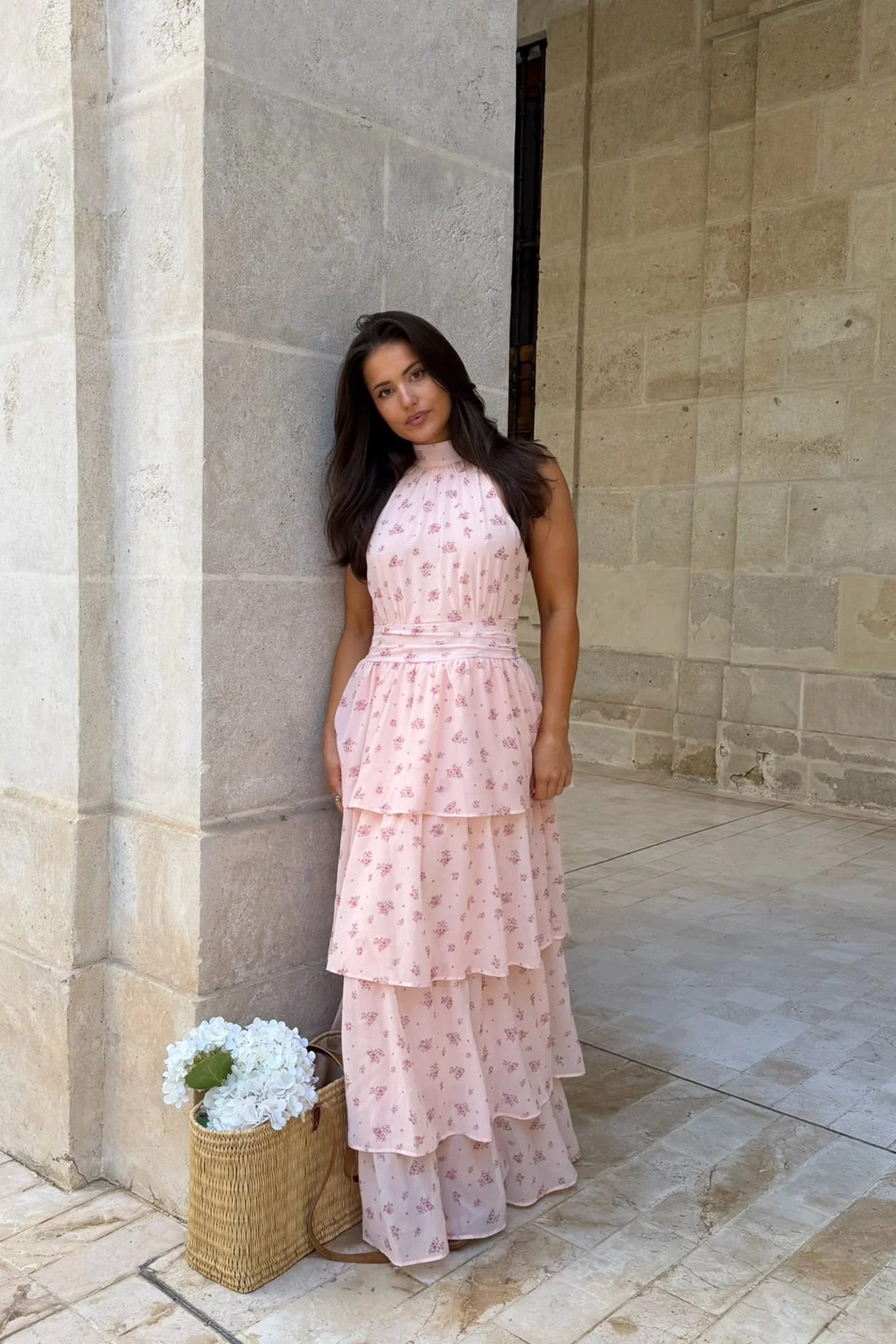 BelleIC Long Dress - Pink Flower Print