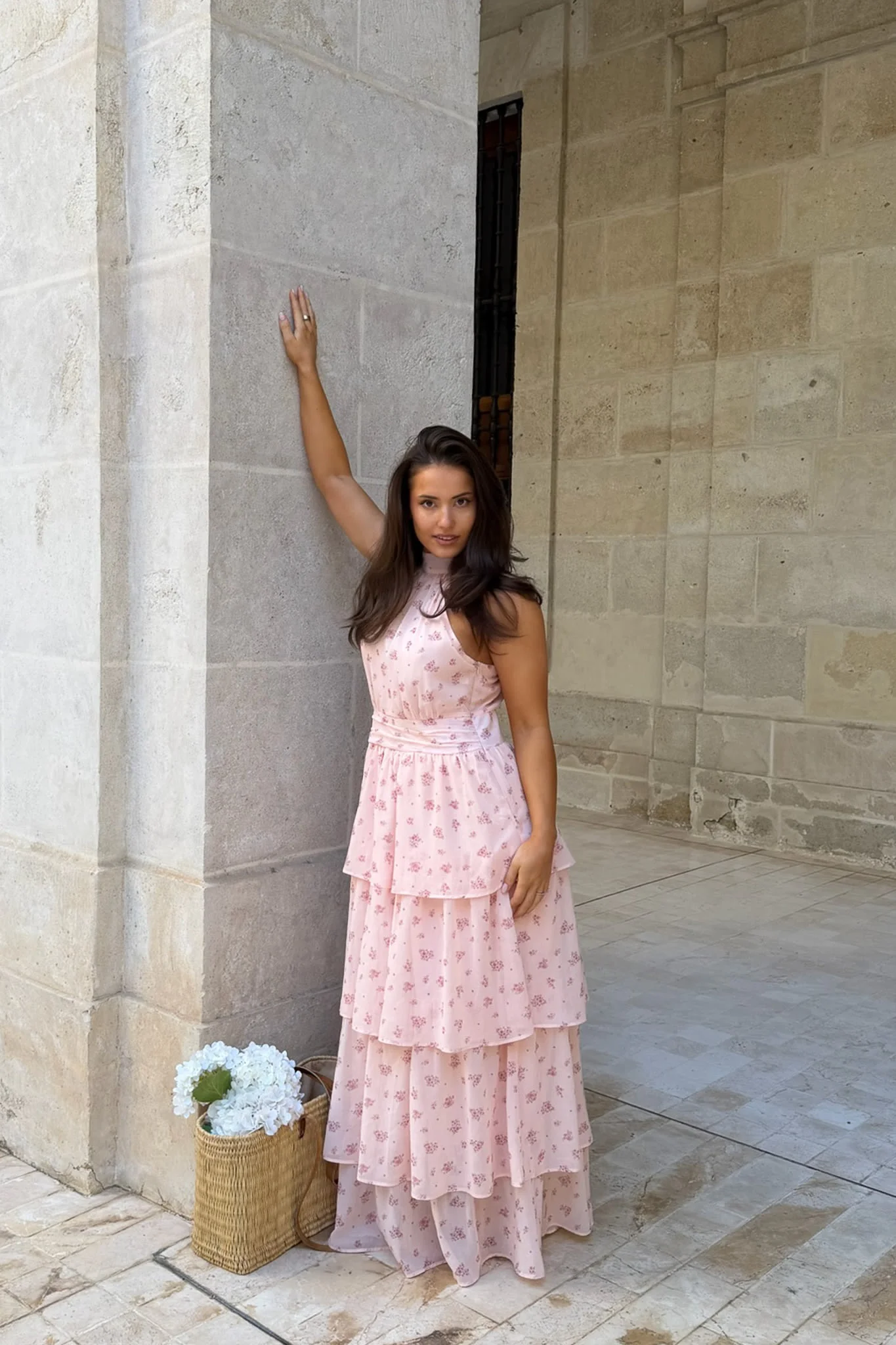 BelleIC Long Dress - Pink Flower Print - Image 2