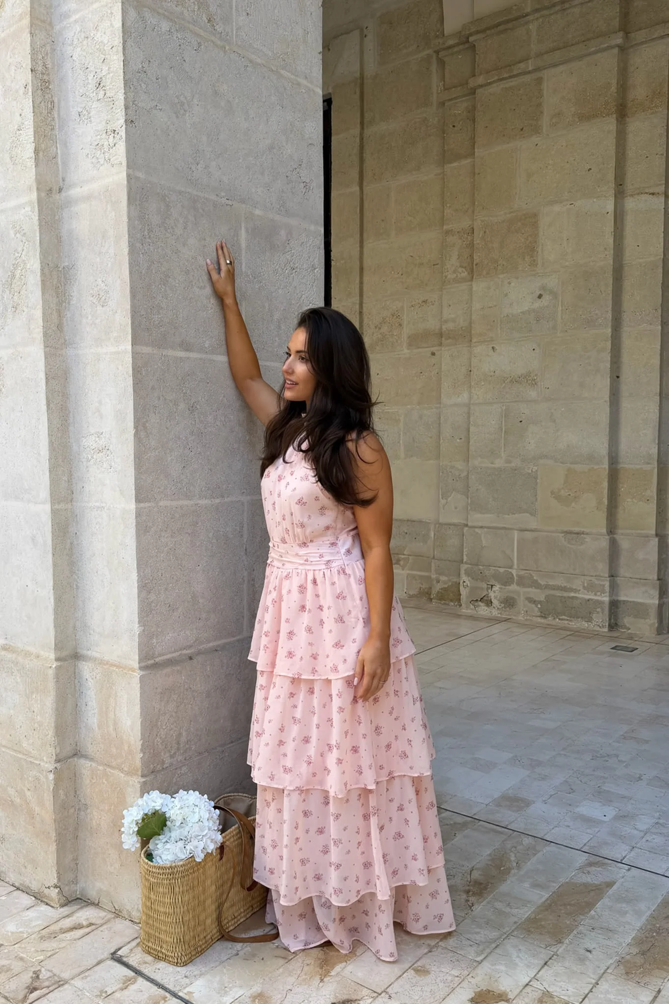 BelleIC Long Dress - Pink Flower Print - Image 3