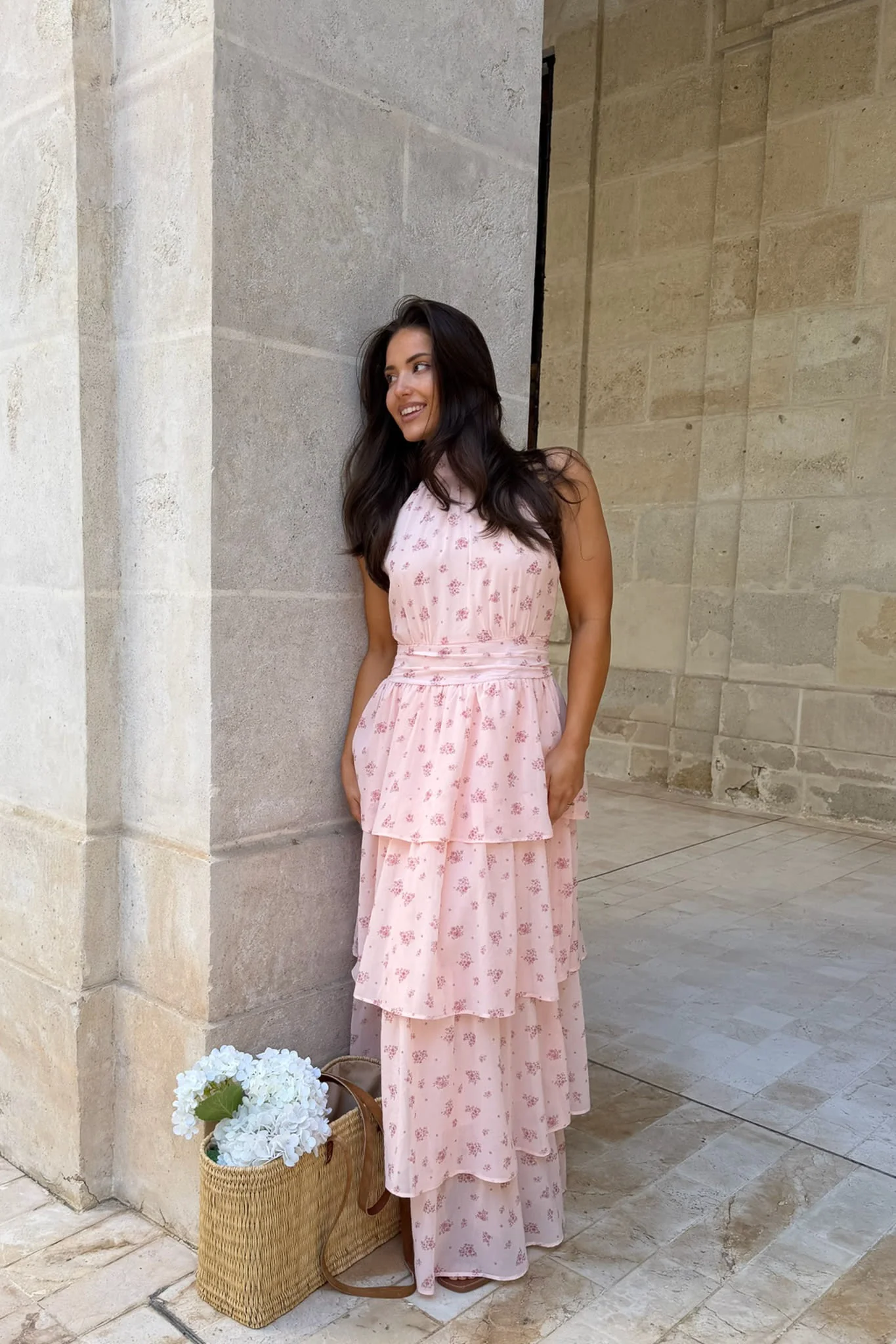 BelleIC Long Dress - Pink Flower Print - Image 4