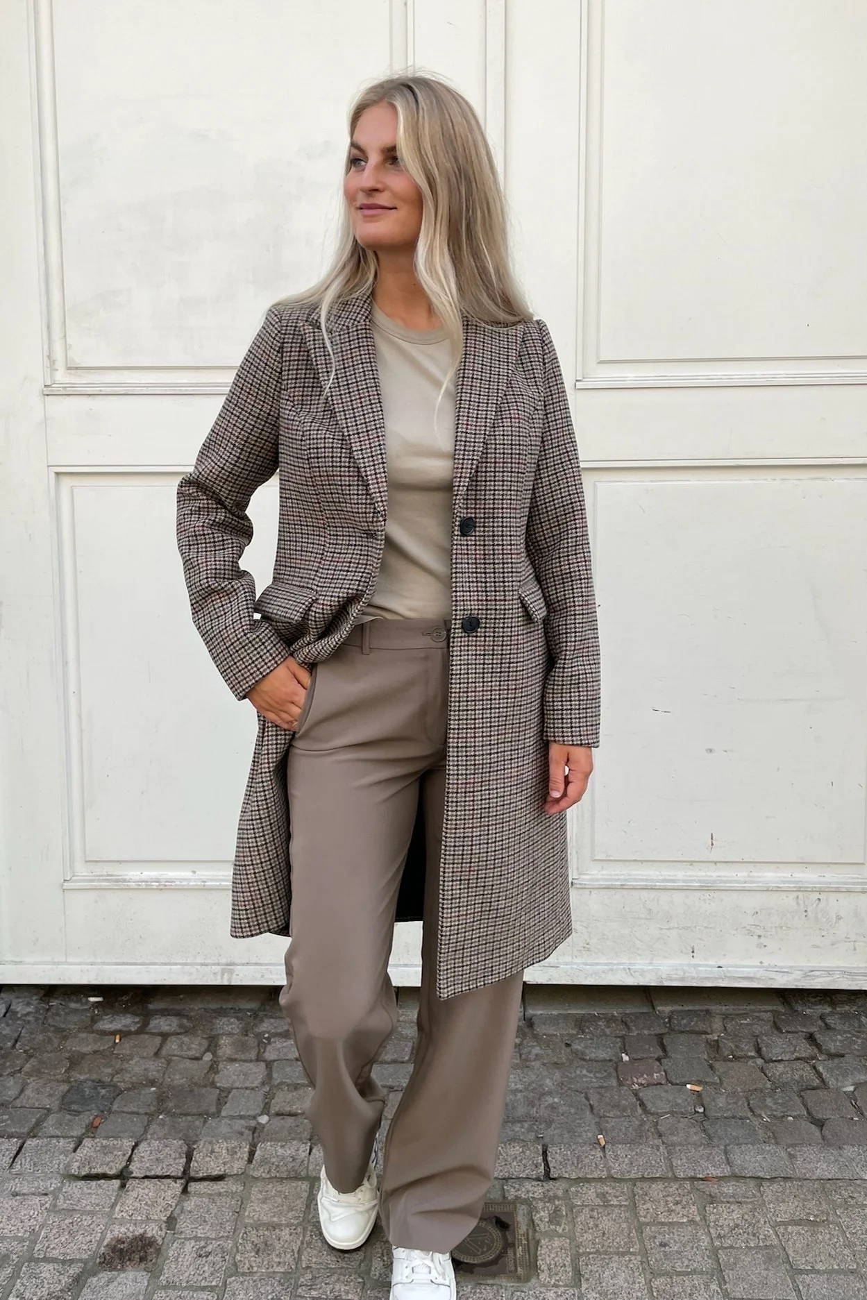 VMBlast Check Long Wool Jacket - Tan Houndstooth  Multicolor - Image 4