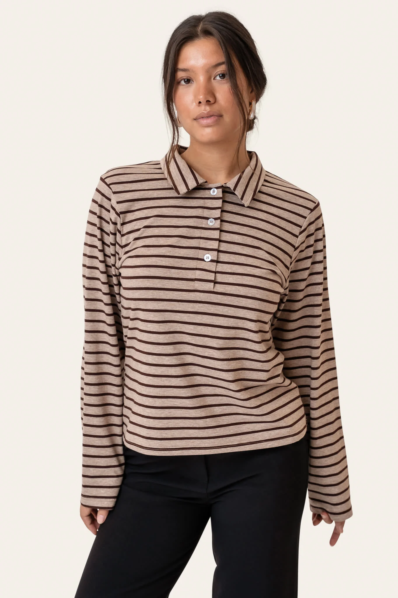 CarlyIC Polo - Beige Brown Stripes - Image 6