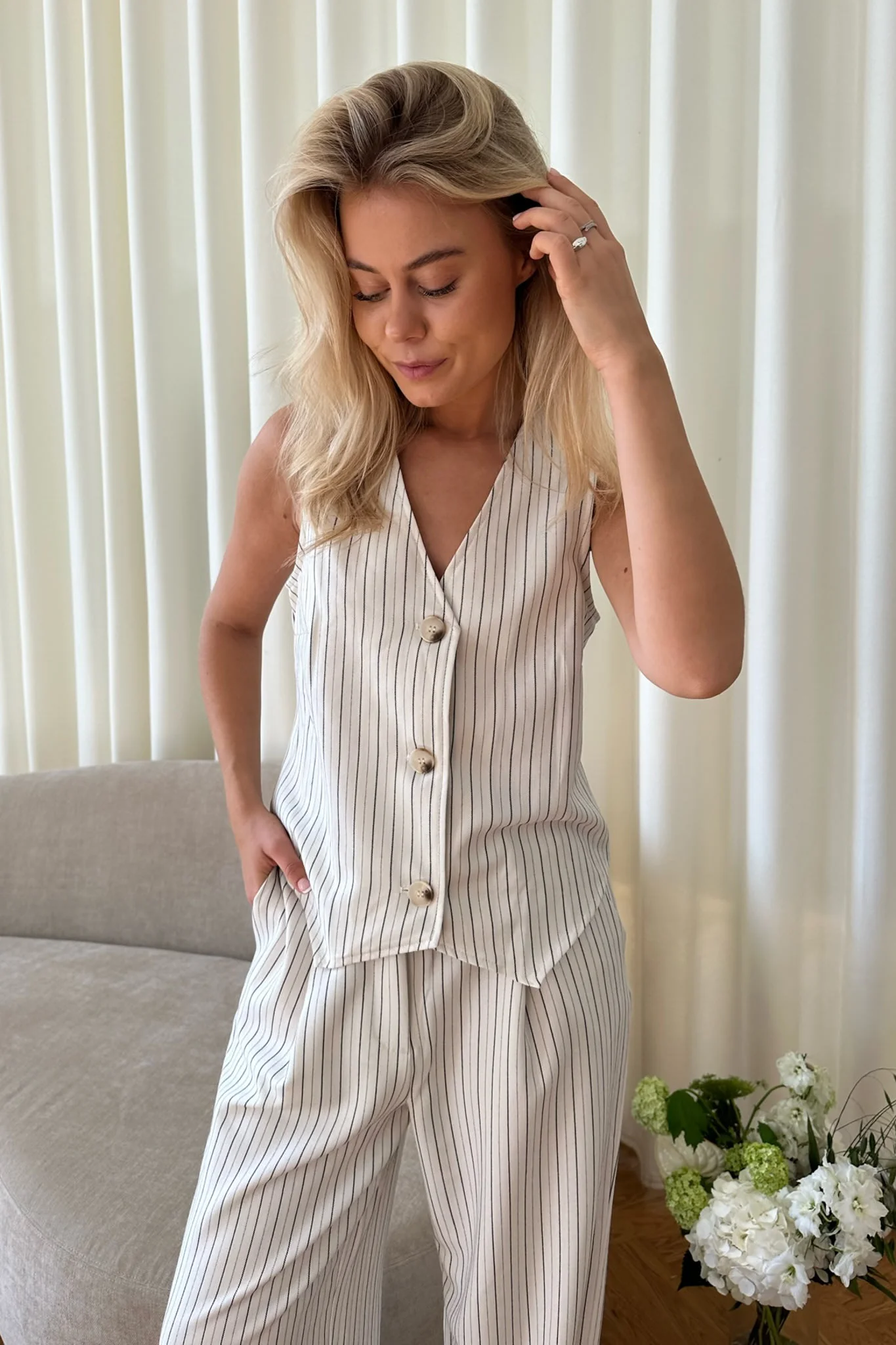 CelinaIC Vest - White/Black Pinstripe - Image 9