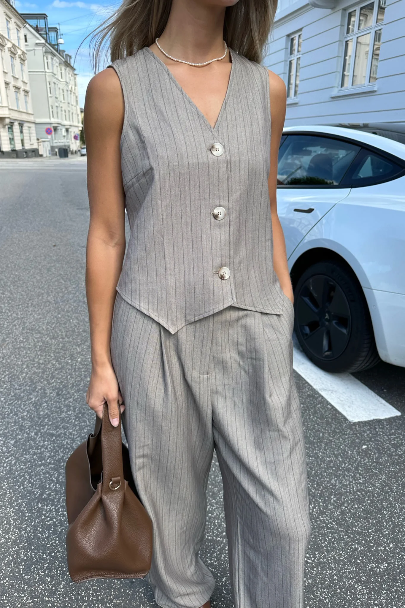 CelinaIC Vest - Dark Beige Pinstripe - Image 7