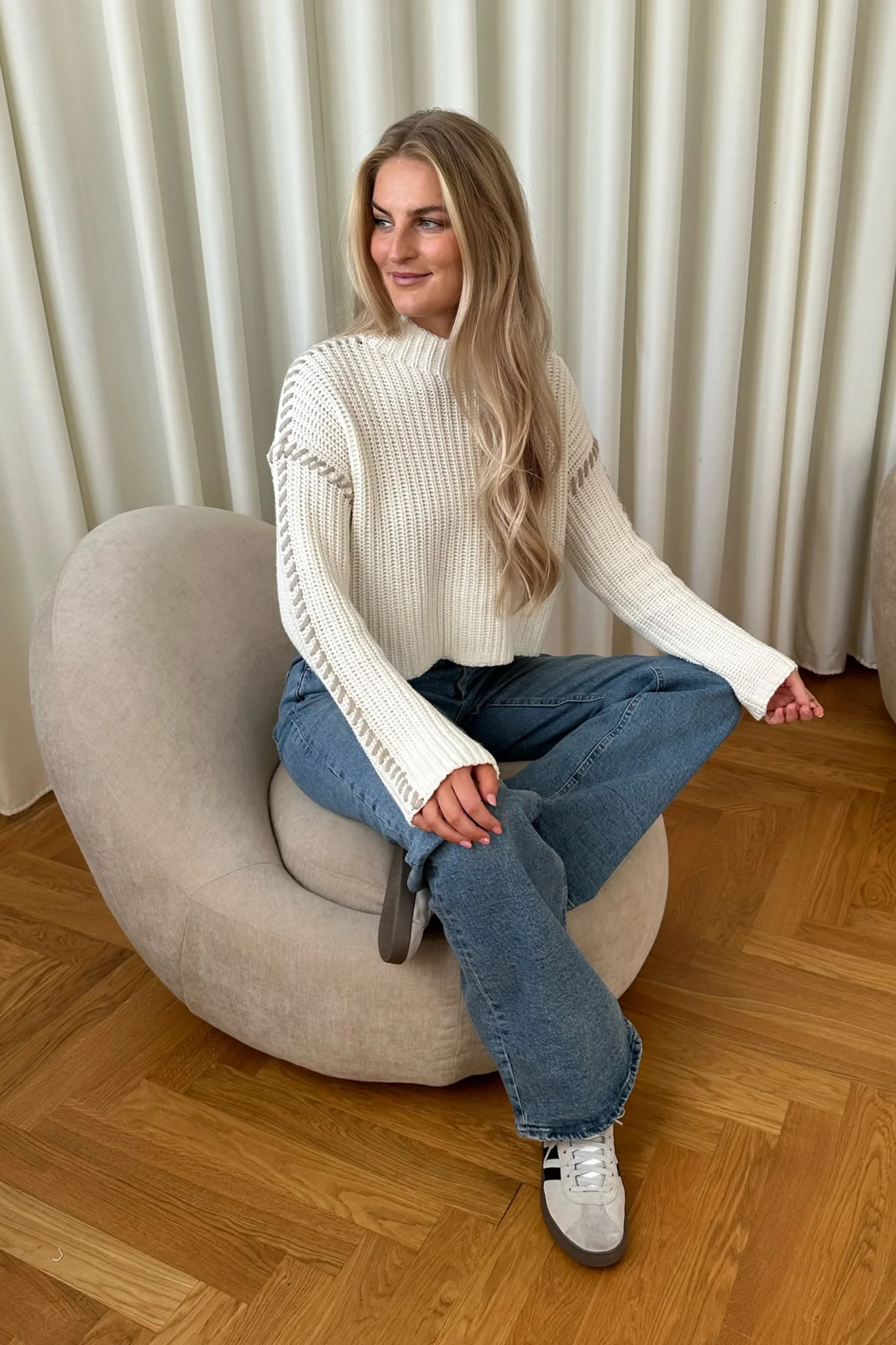 VMCream LS Funnelneck Pullover - Snow White With Silver Lining