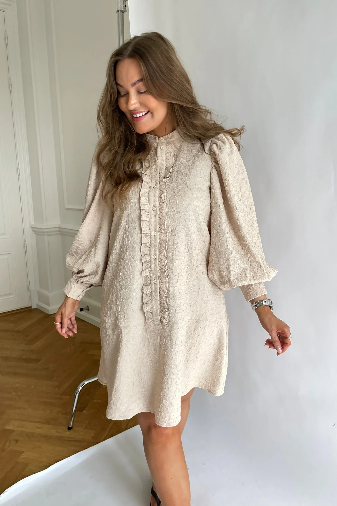 ElieIC Ruffle Dress - Light Beige - Image 7
