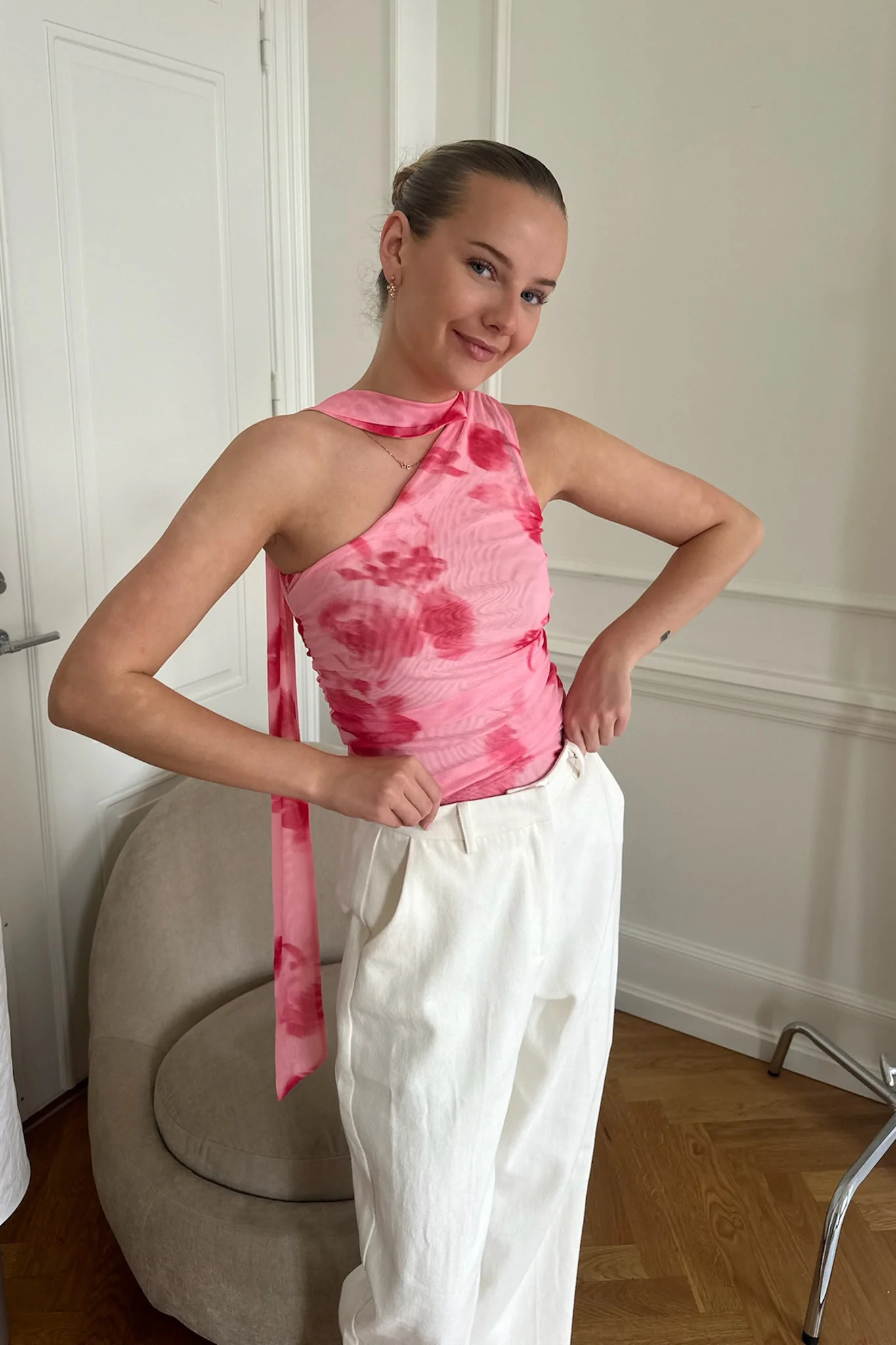 EllieIC Mesh Top - Abstract Pink Flower Print - Image 4