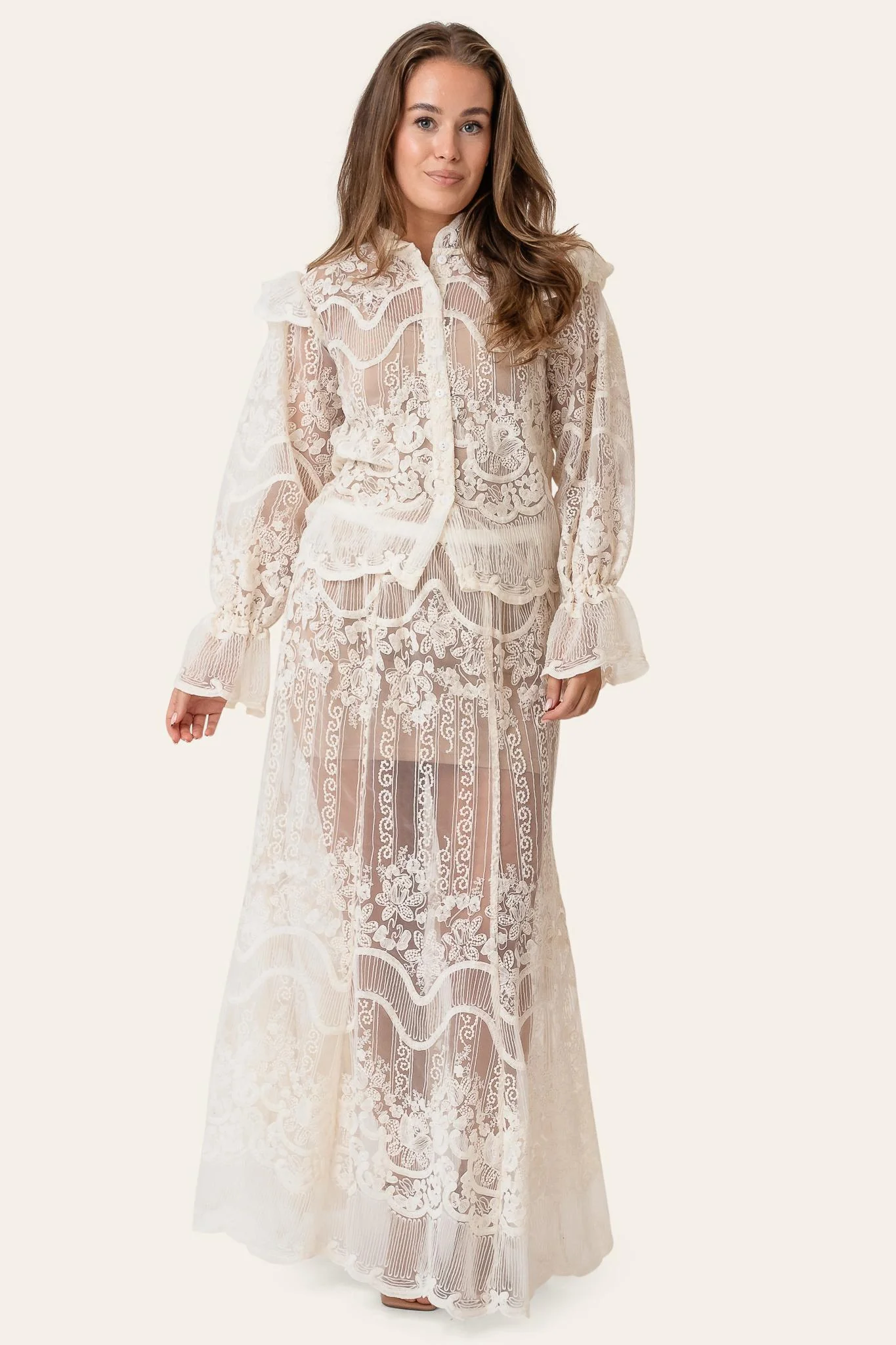 EllinorIC Lace Maxi Skirt - Off White - Image 2