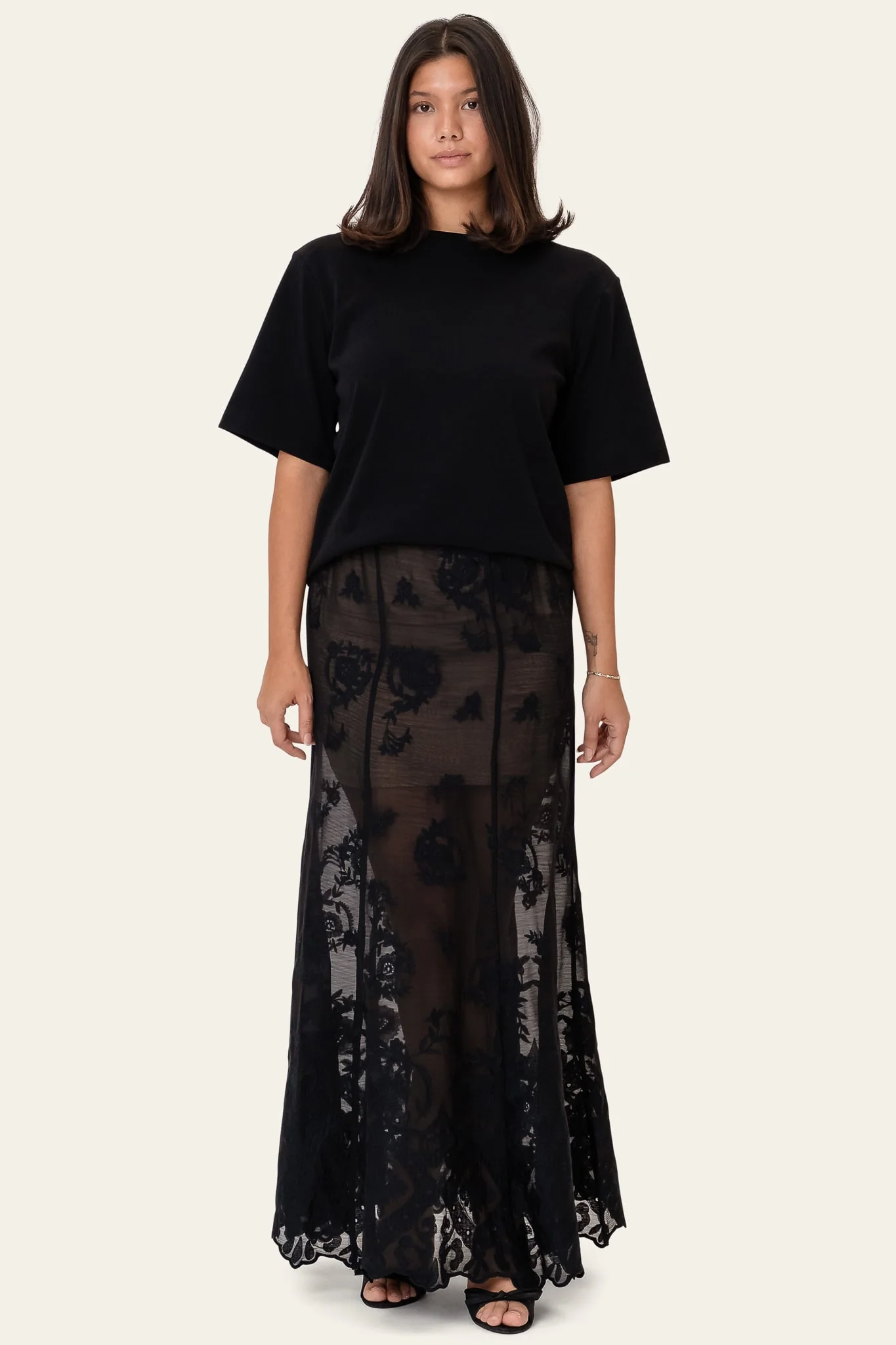 EllinorIC Lace Maxi Skirt - Vintage Black - Image 2
