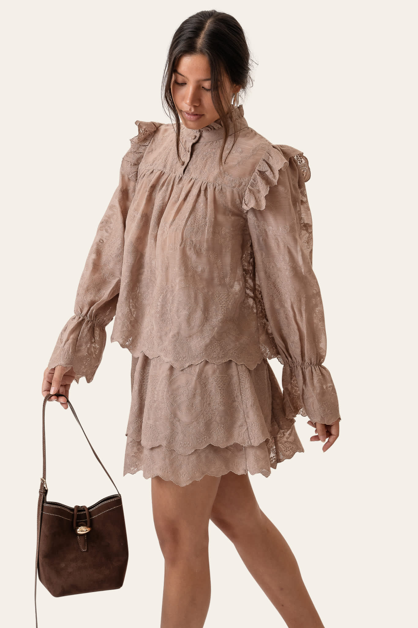 EllinorIC Lace Mini Skirt - Vintage Light Brown - Image 4