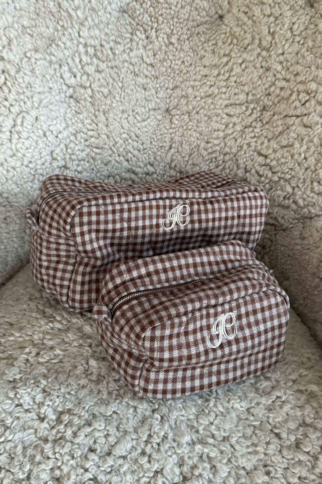 EmilieIC Mini Cosmetic Bag - Brown Checks - Image 5