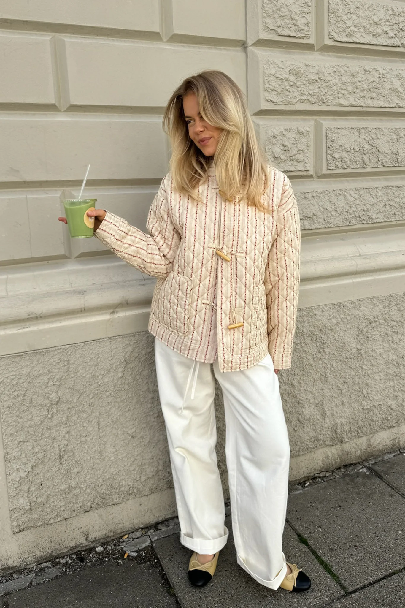 EmmaIC Quilted Jacket - Beige Red Flower Stripe - Image 2