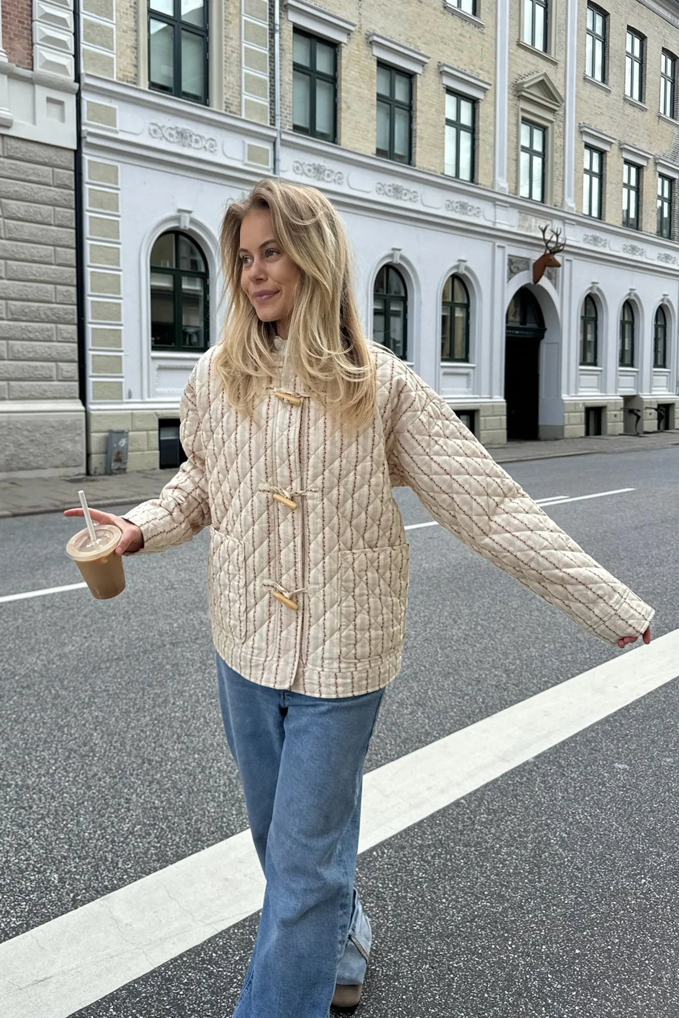 EmmaIC Quilted Jacket - Beige Red Flower Stripe - Image 5