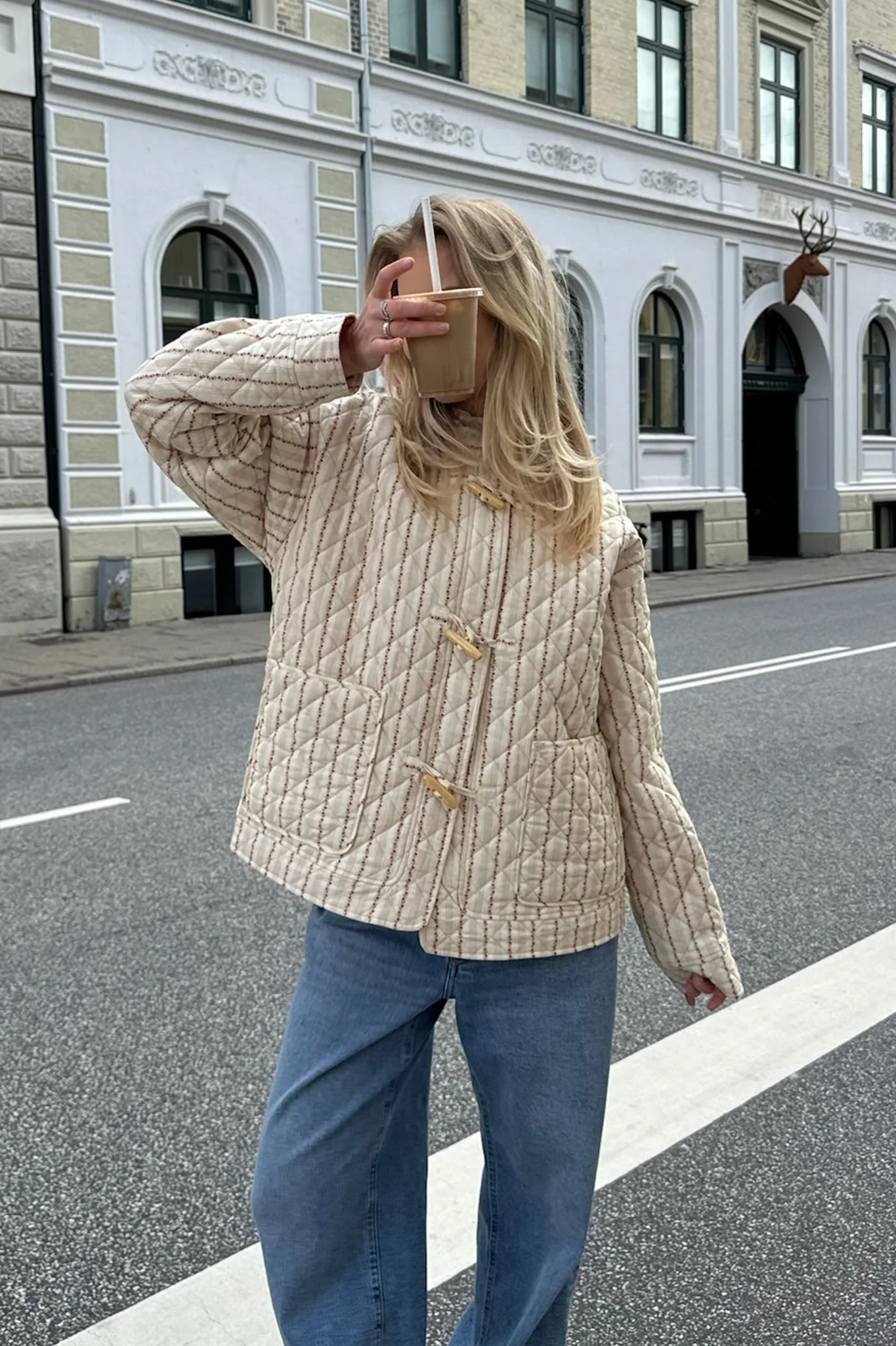 EmmaIC Quilted Jacket - Beige Red Flower Stripe - Image 6