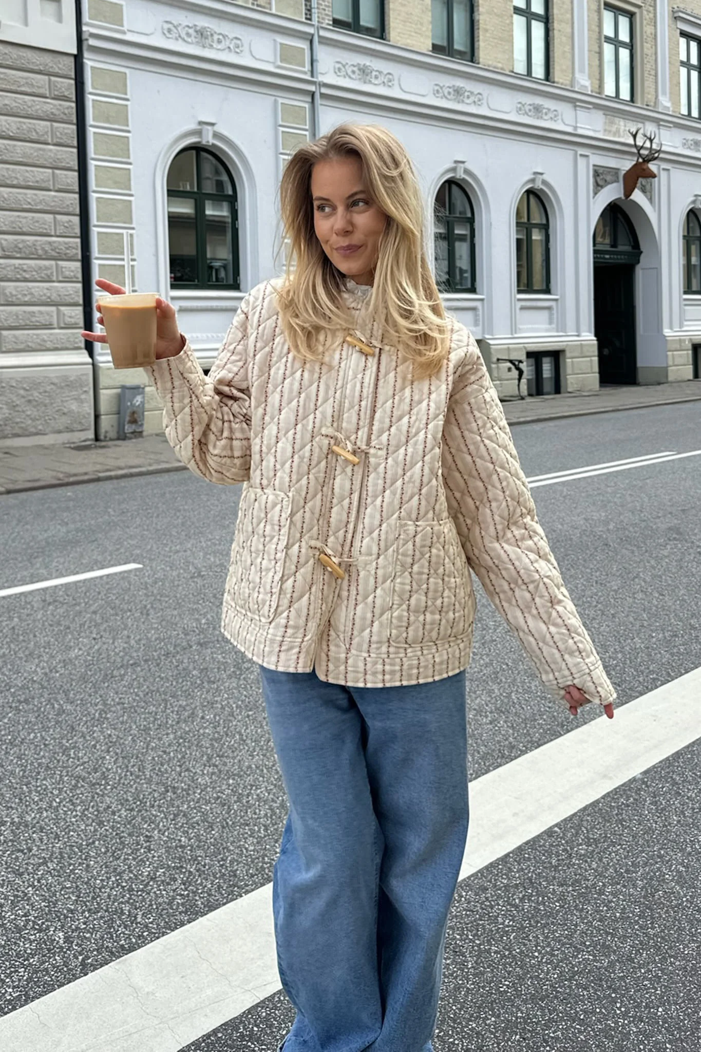 EmmaIC Quilted Jacket - Beige Red Flower Stripe - Image 7