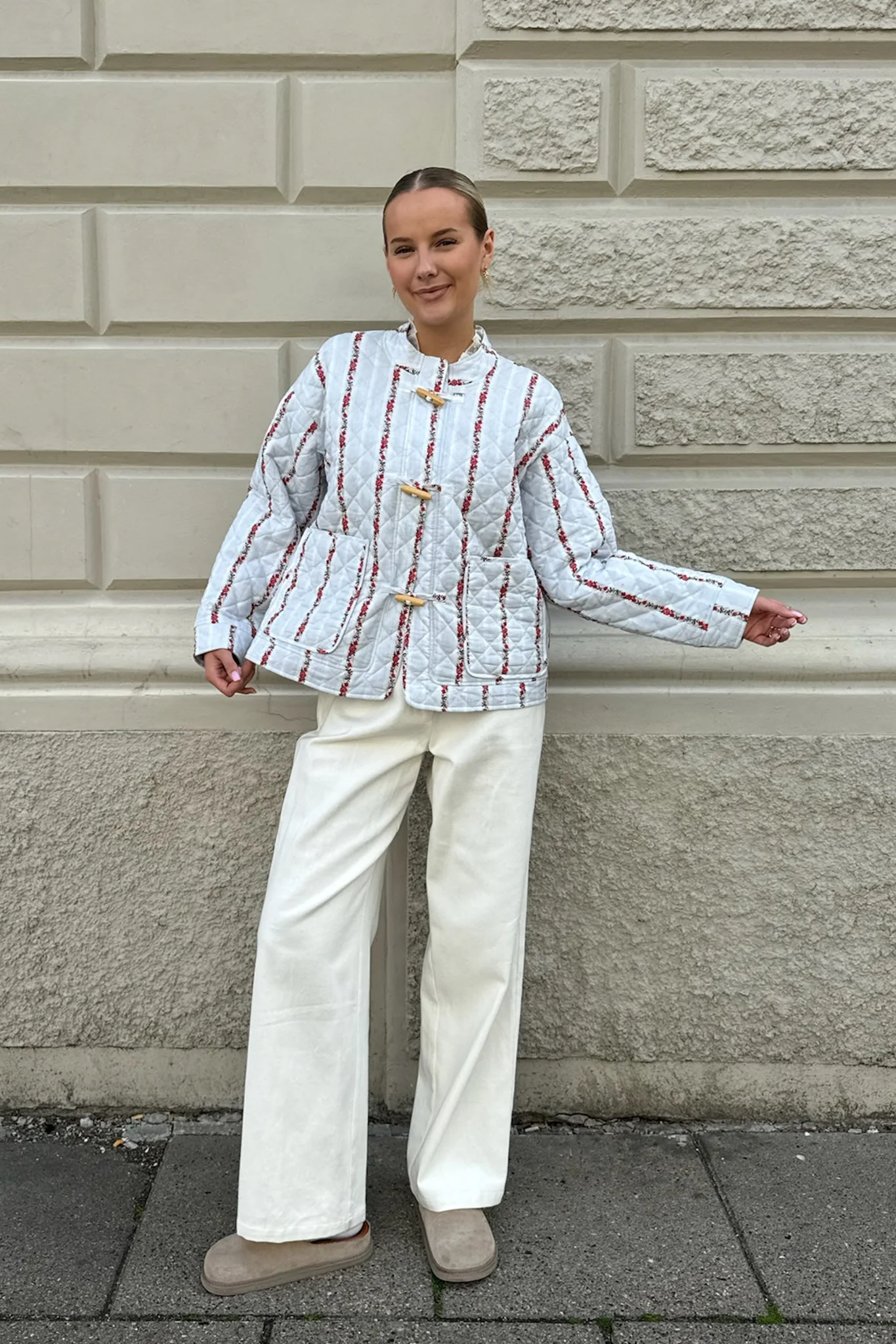 EmmaIC Quilted Jacket - Blue Red Flower Stripe