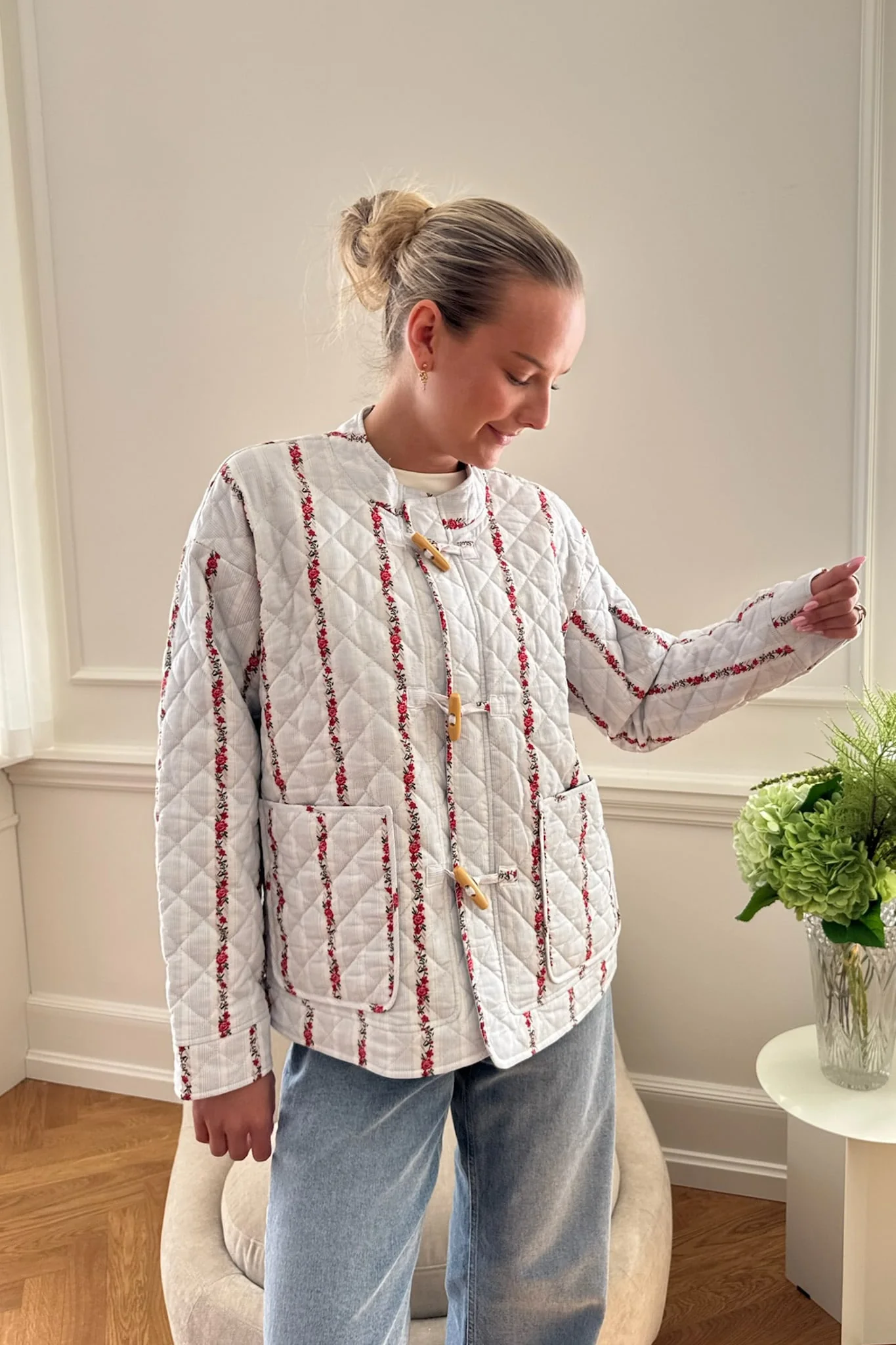 EmmaIC Quilted Jacket - Blue Red Flower Stripe - Image 14