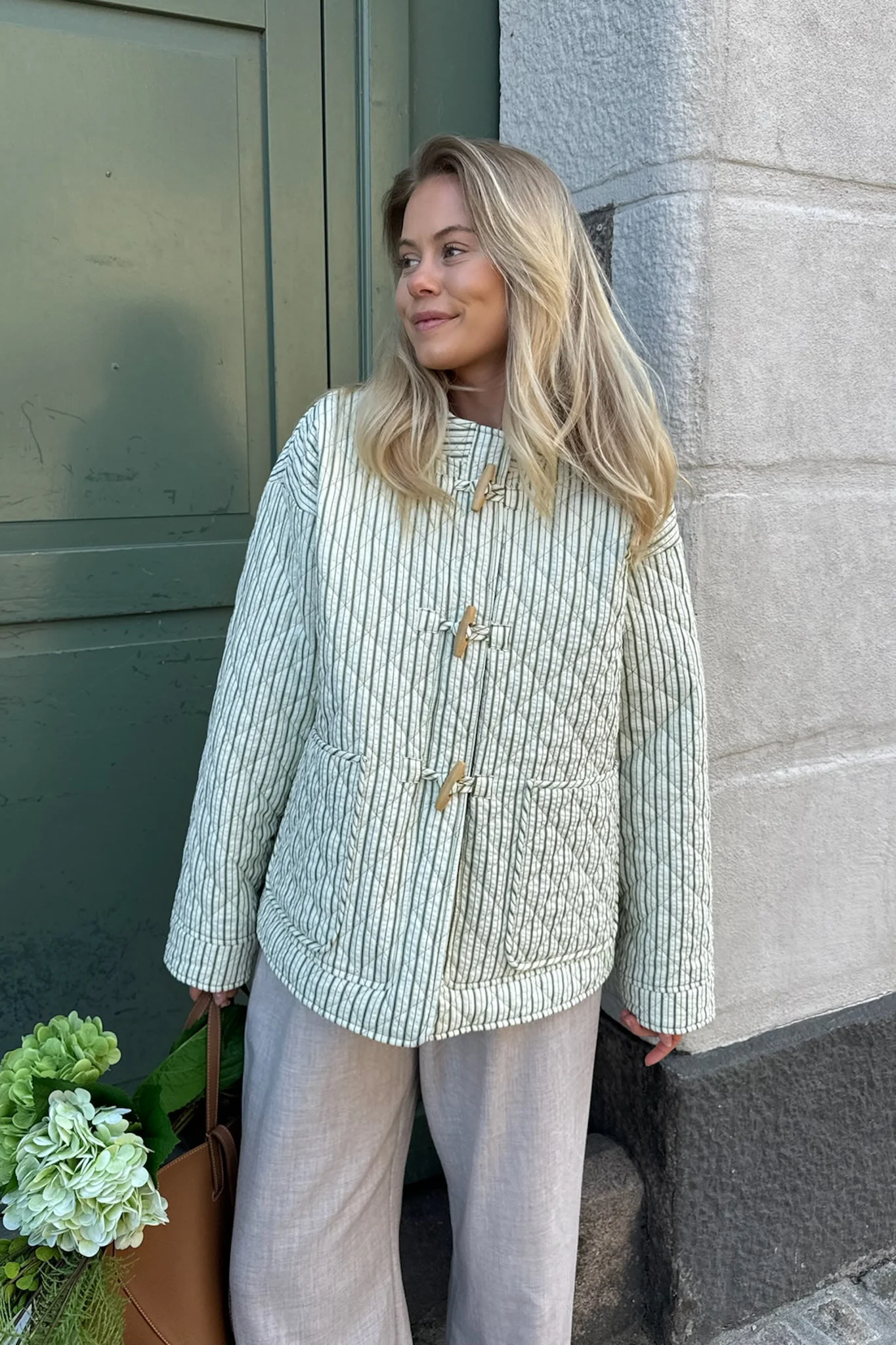 EmmaIC Quilted Jacket - Green Stripe - Image 10