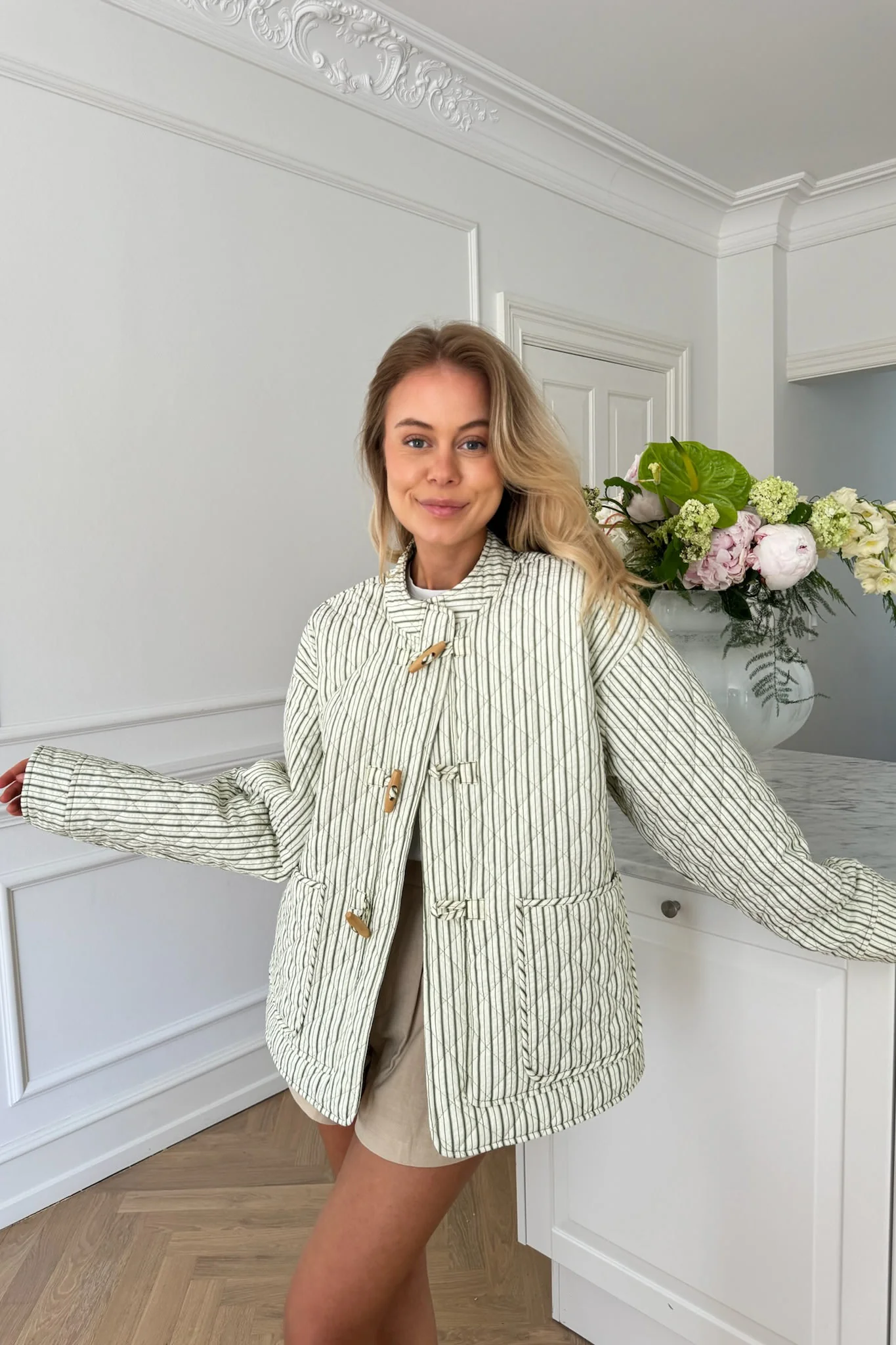 EmmaIC Quilted Jacket - Green Stripe - Image 7